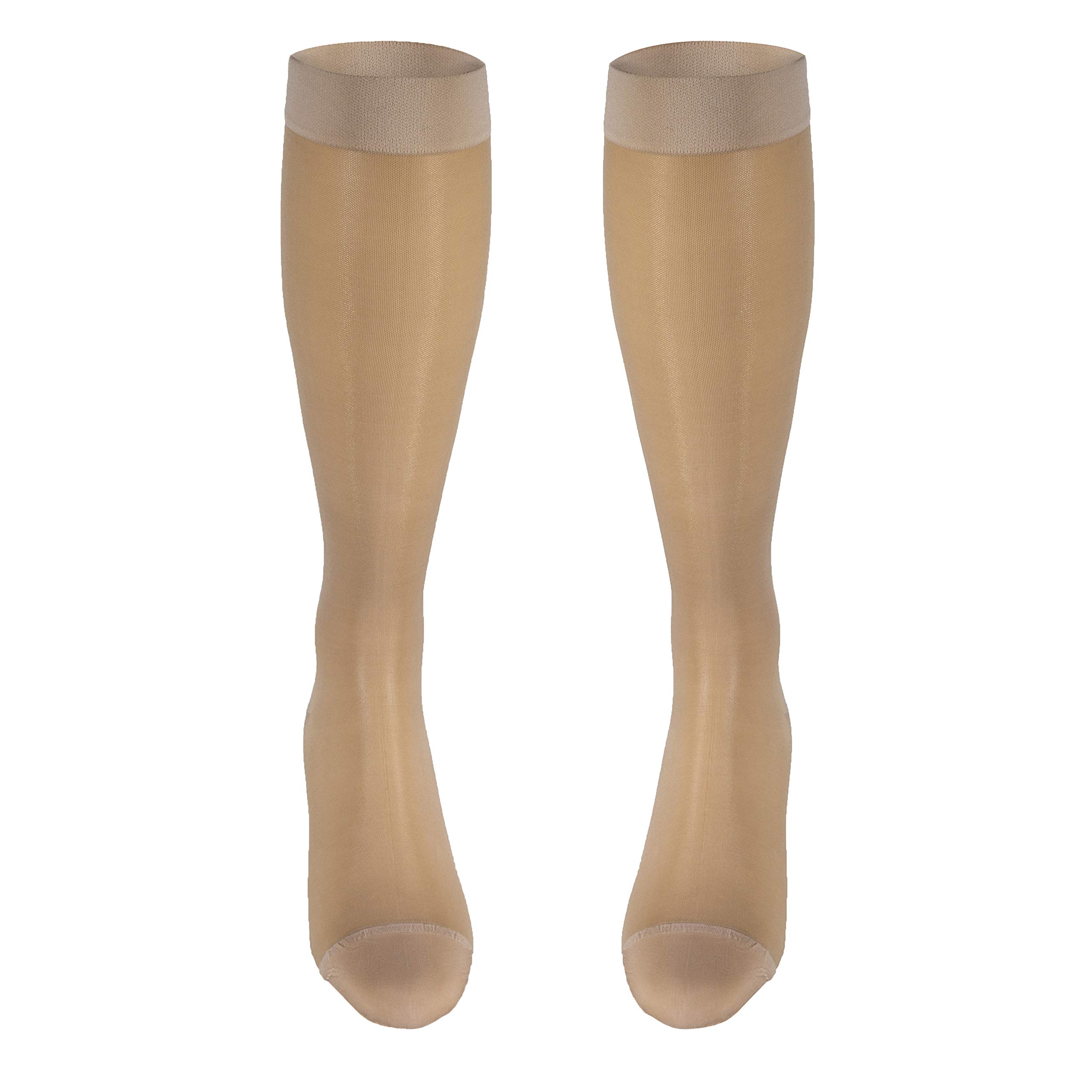 Truform Sheer Compression Stockings 15-20 mmHg - Women's Knee High Support Socks 20 Denier Nude Medium - Improve Circulation for Travel, Pregnancy & Varicose Veins Relief