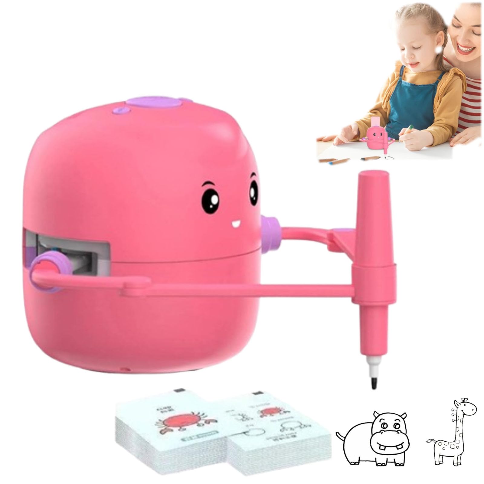 Smart Drawing Robot for Kids - Interactive Educational Toy with 100 Word Cards | STEM Learning, Creative Play & Early Childhood Development | Light Pink