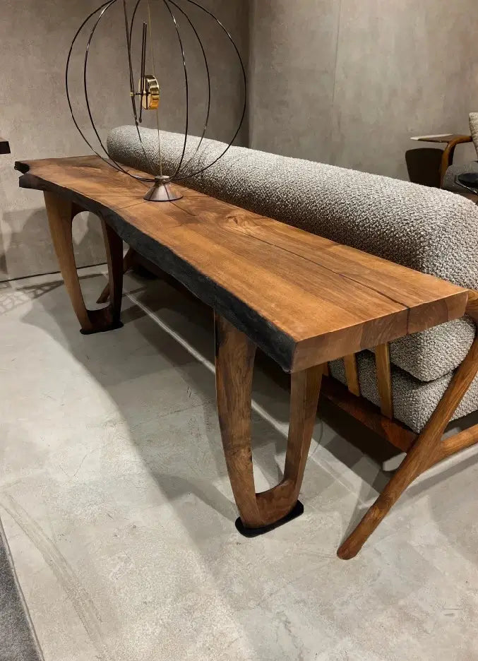 Rustic Walnut Console Table - Solid Wood Sofa Table for Entryway, Living Room & Hallway - Farmhouse Style Home Decor for Small Spaces