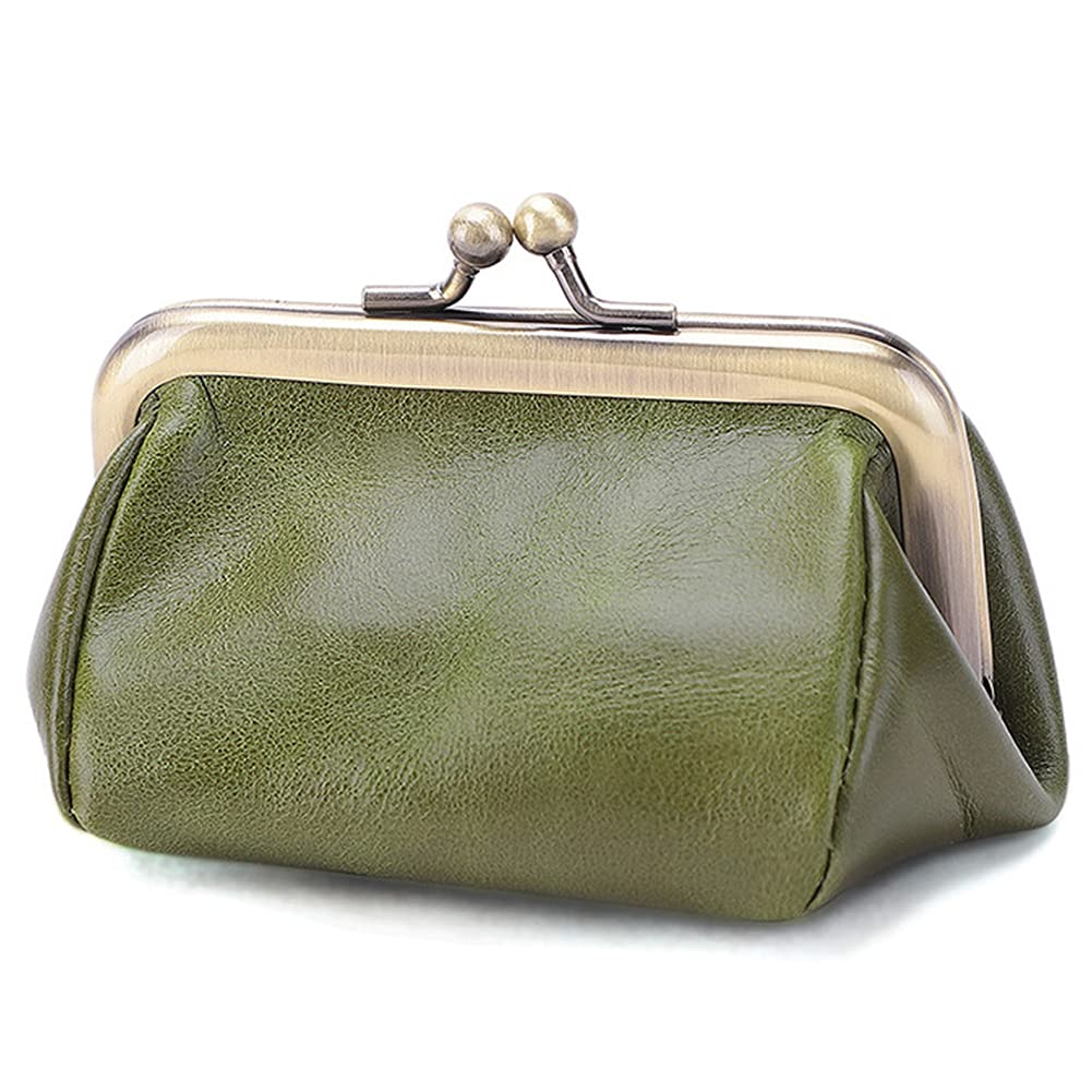 Genuine Leather Clutch Bag for Women - Kiss Lock Wallet & Retro Coin Purse Organizer - Elegant Small Handbag for Parties, Dating & Daily Use