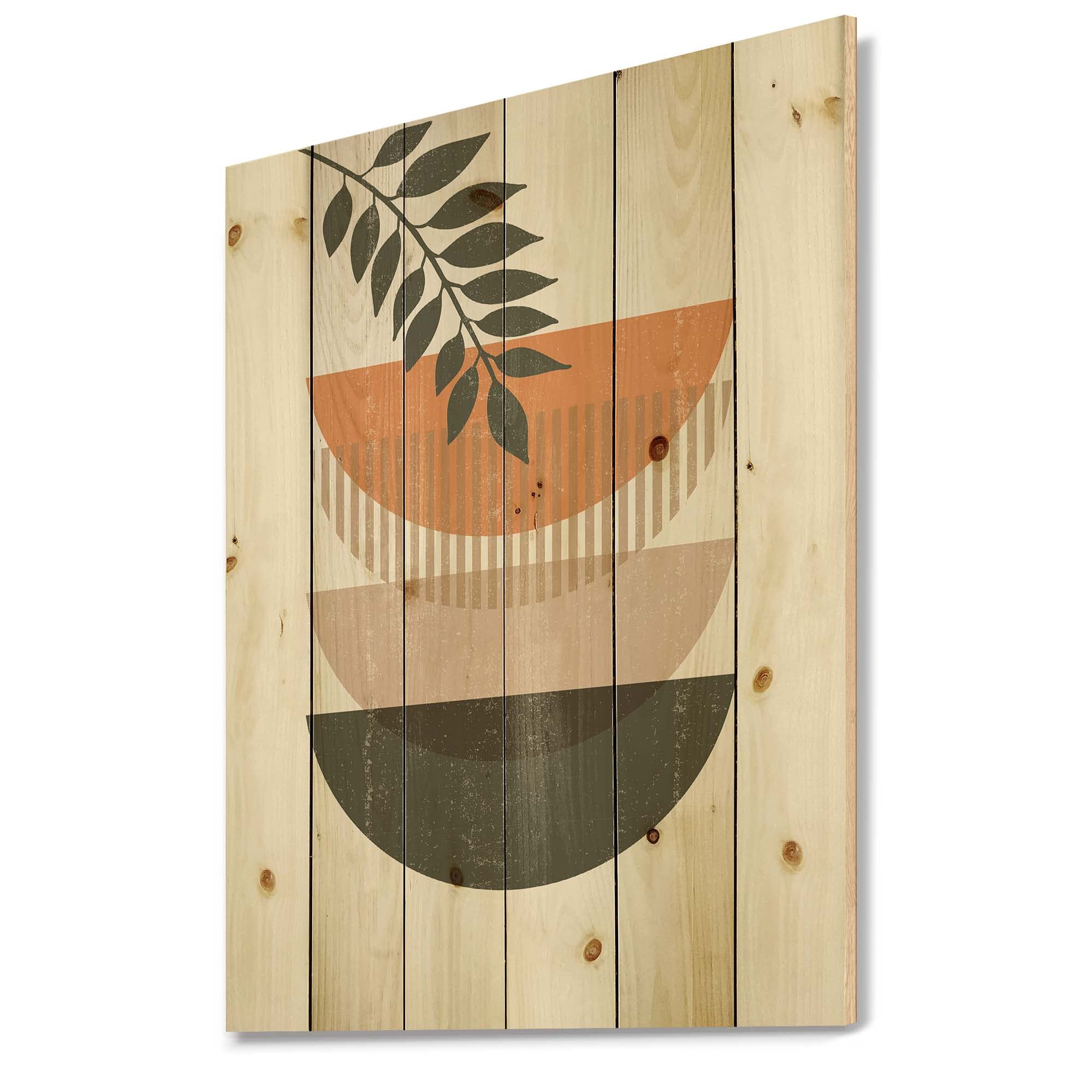 Abstract Sun Moon Leaf Wood Wall Art - Modern Floral Decor for Living Room