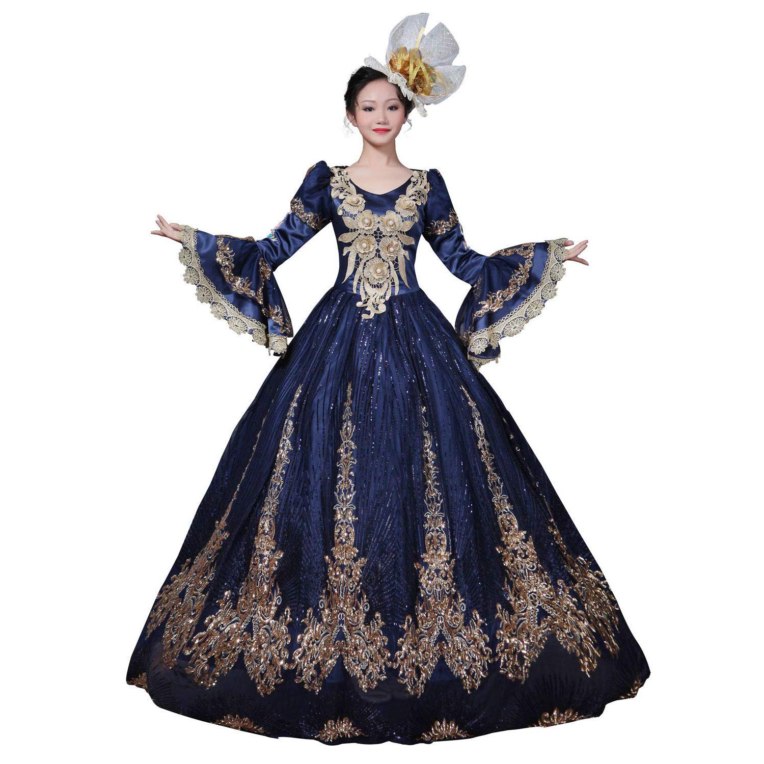 Victorian Renaissance Queen Dress for Women - Elegant Long Rococo Masquerade Ball Gown | Perfect for Costume Parties, Historical Reenactments & Themed Events