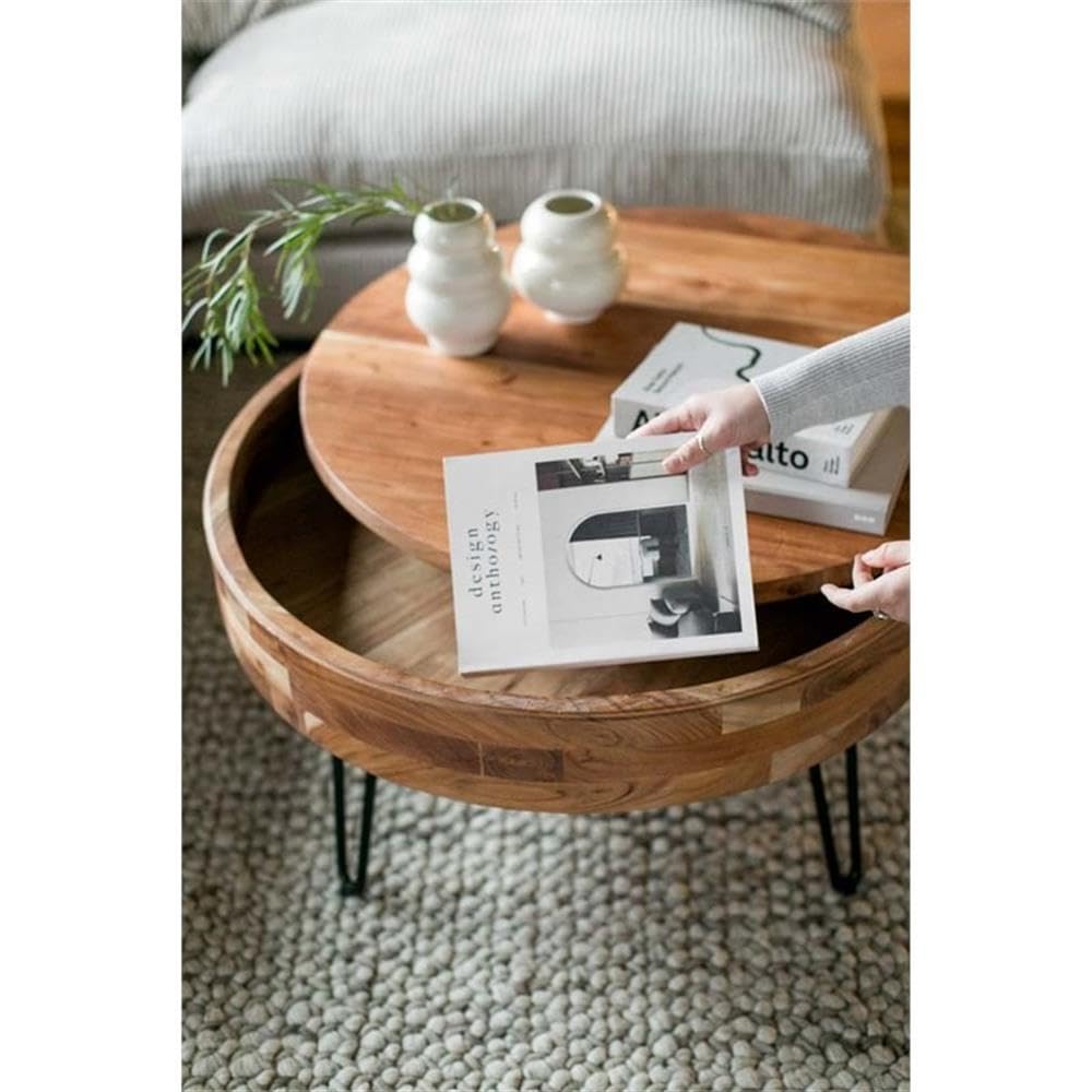 Armen Living Privado Storage Coffee Table - Brown Leather Top with Hidden Storage Compartment | Perfect for Living Room, Office, or Small Space Organization