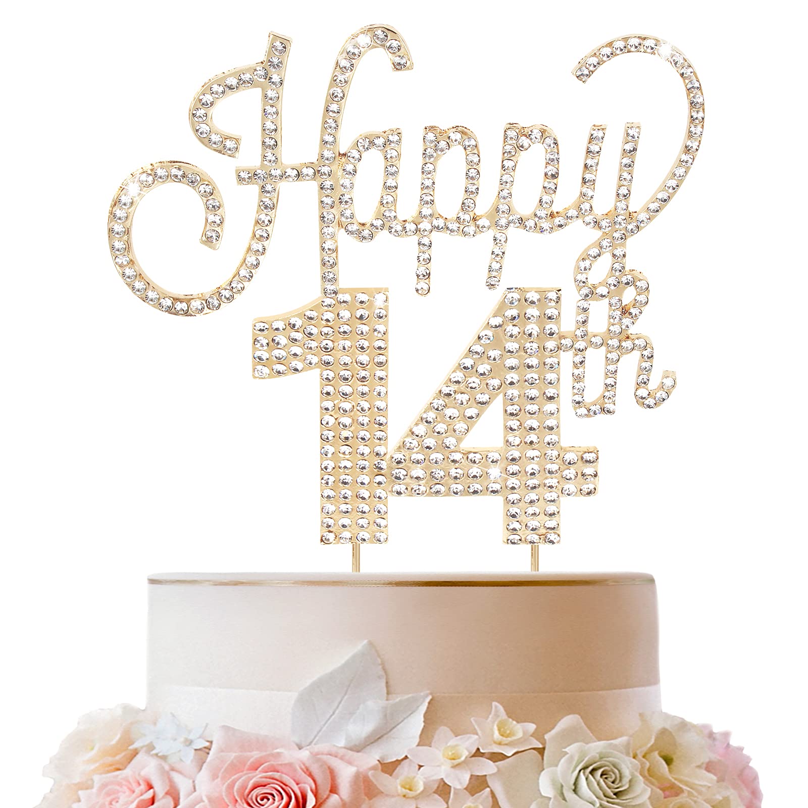 14th Birthday Gold Rhinestone Cake Topper - Elegant Fourteen Years Old Party Decorations | Perfect for Birthday Cakes, Centerpieces & Gift Signs | Celebrate with Style at Parties & Special Events