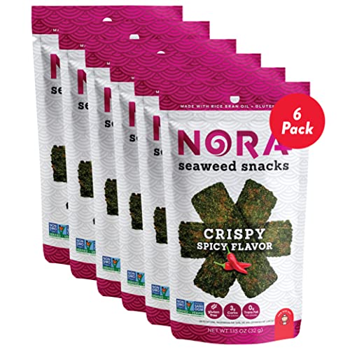 Nora's Crispy Spicy Seaweed Snacks - Low Carb Vegan Gluten Free Non-GMO Asian Snacks (6 Pack) | Perfect for Keto Diet, Healthy Office Snacks & On-The-Go Munchies