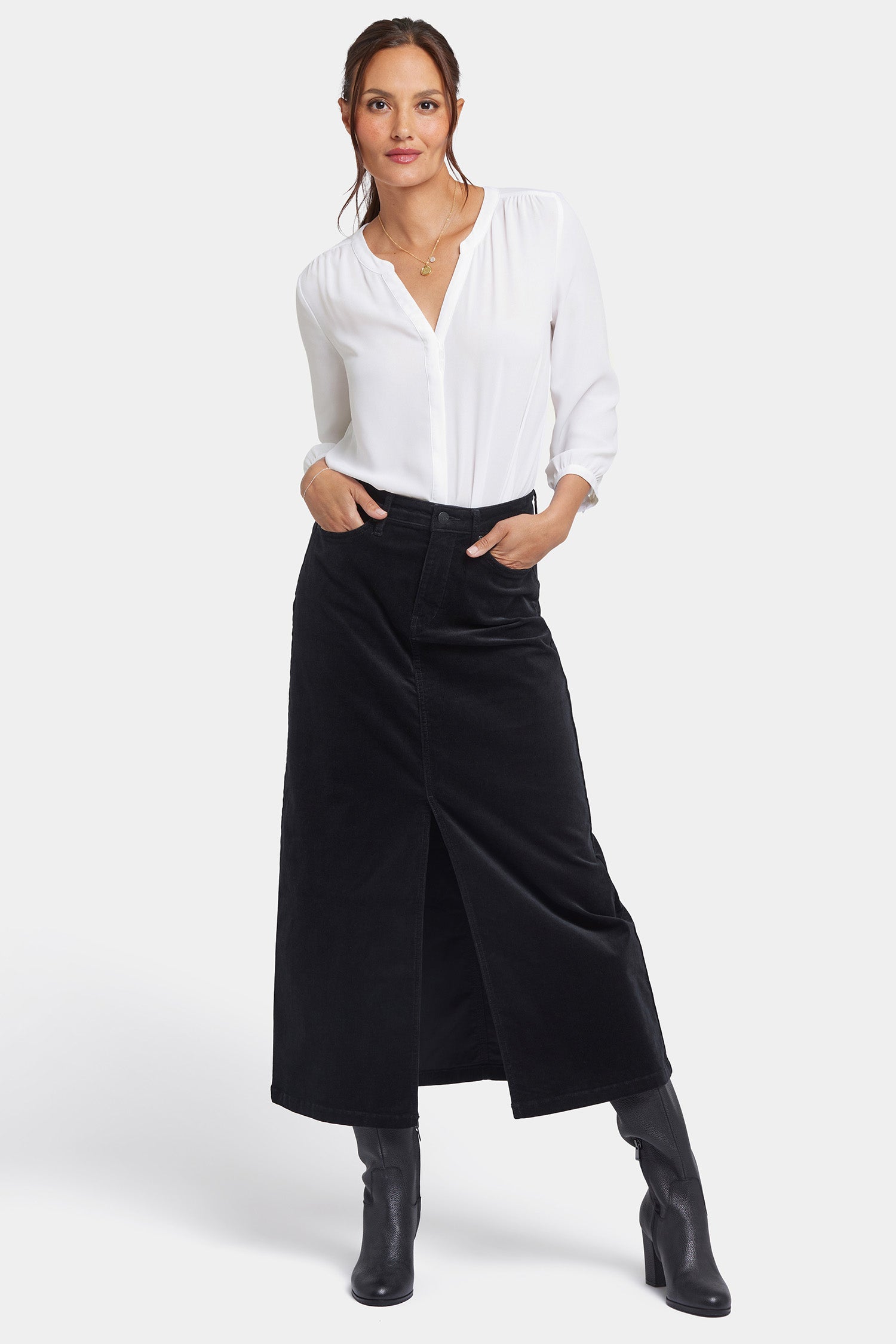 Elegant High Rise Long Skirt for Women - Black Maxi Skirt with Side Slits | Perfect for Office, Party & Casual Outfits