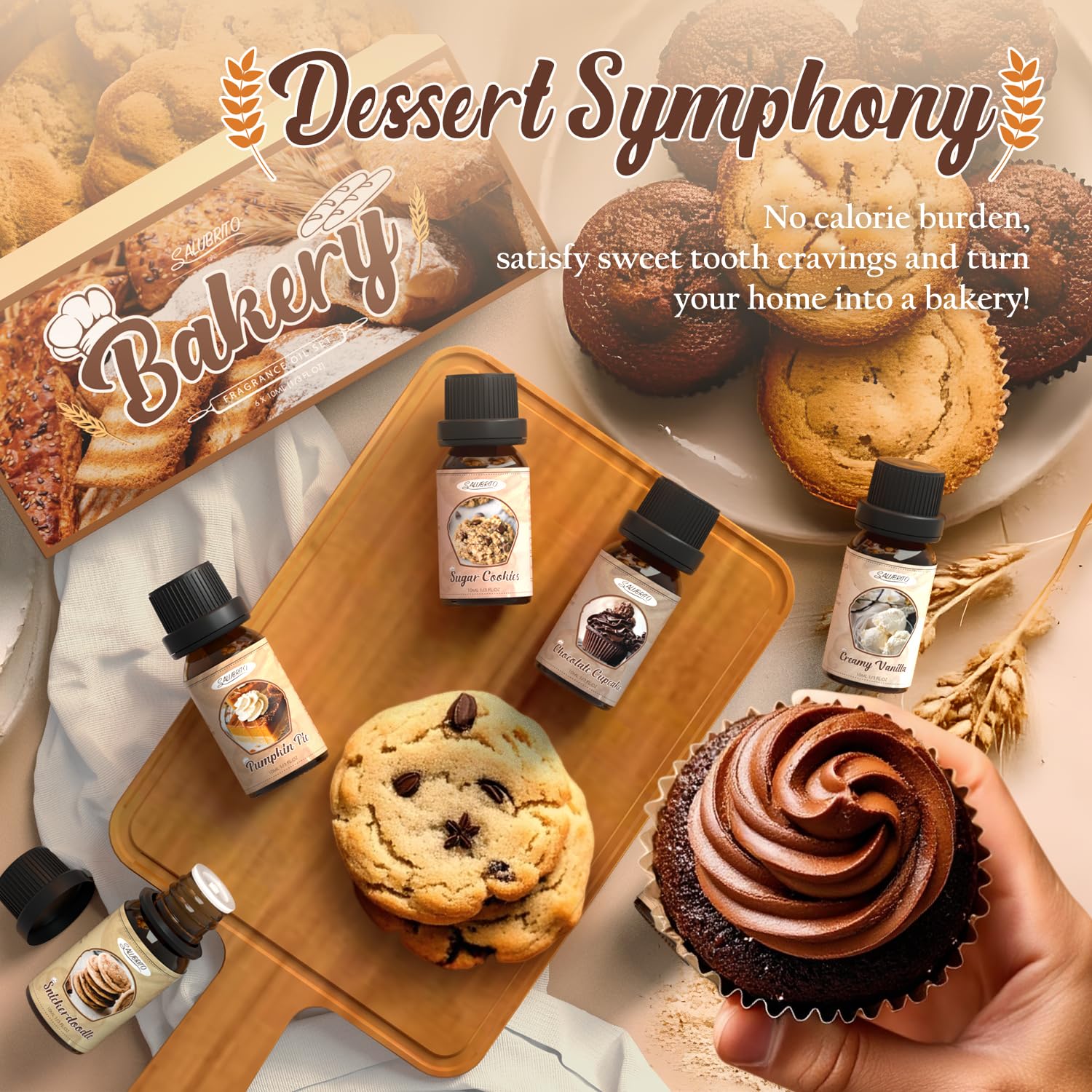 Premium Bakery Fragrance Oils Set - Pumpkin Pie, Chocolate Cupcake, Snickerdoodle, Gingerbread, Creamy Vanilla, Sugar Cookies Scents for Candle Making, Soap Crafting & Diffusers - Perfect for Home, Spa and DIY Gift Projects