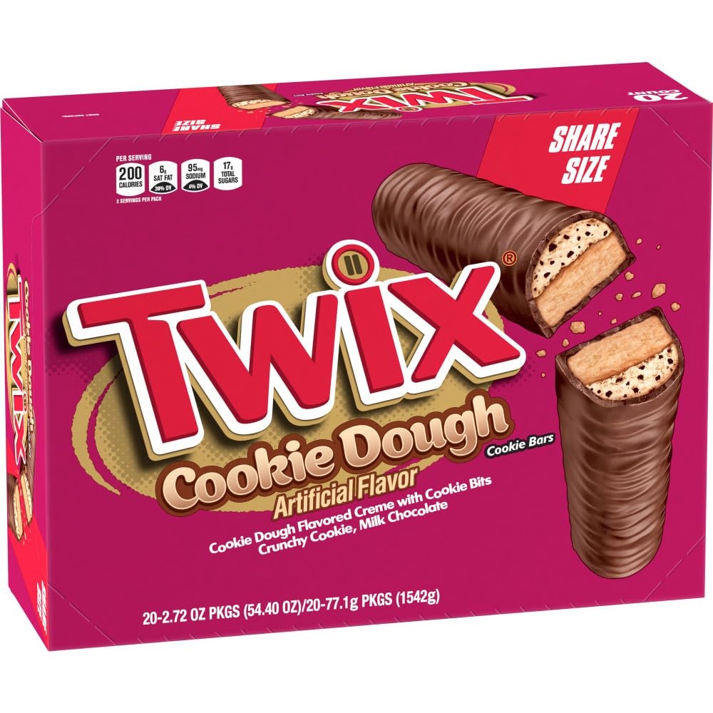 TWIX Cookie Dough Milk Chocolate Candy Bars Bulk Pack - 20 Individually Wrapped Share Size Bars, Crunchy Cookie & Caramel in Rich Milk Chocolate | Perfect for Halloween Candy, Christmas Gifts, Birthday Parties, Office Snacks & Movie Nights