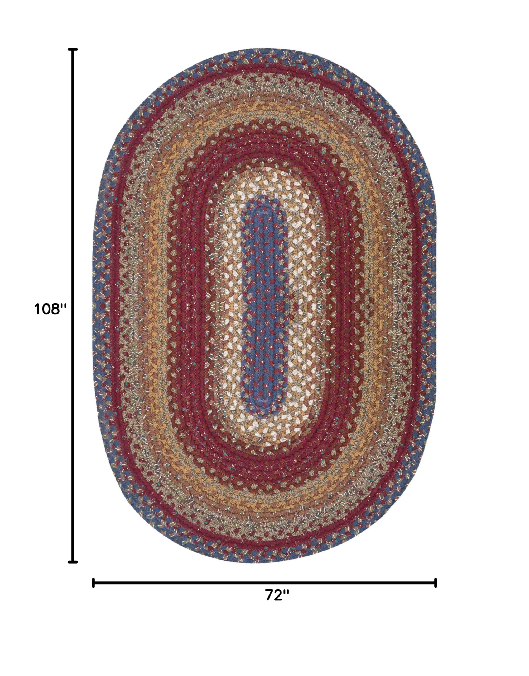 Homespine Log Cabin Step Luxury Braided Rug - Burgundy & Blue Oval Dining Room Rug - Soft Flat Non-Slip - 6x9 Feet - Perfect for Cabin, Farmhouse & Rustic Living Room Decor