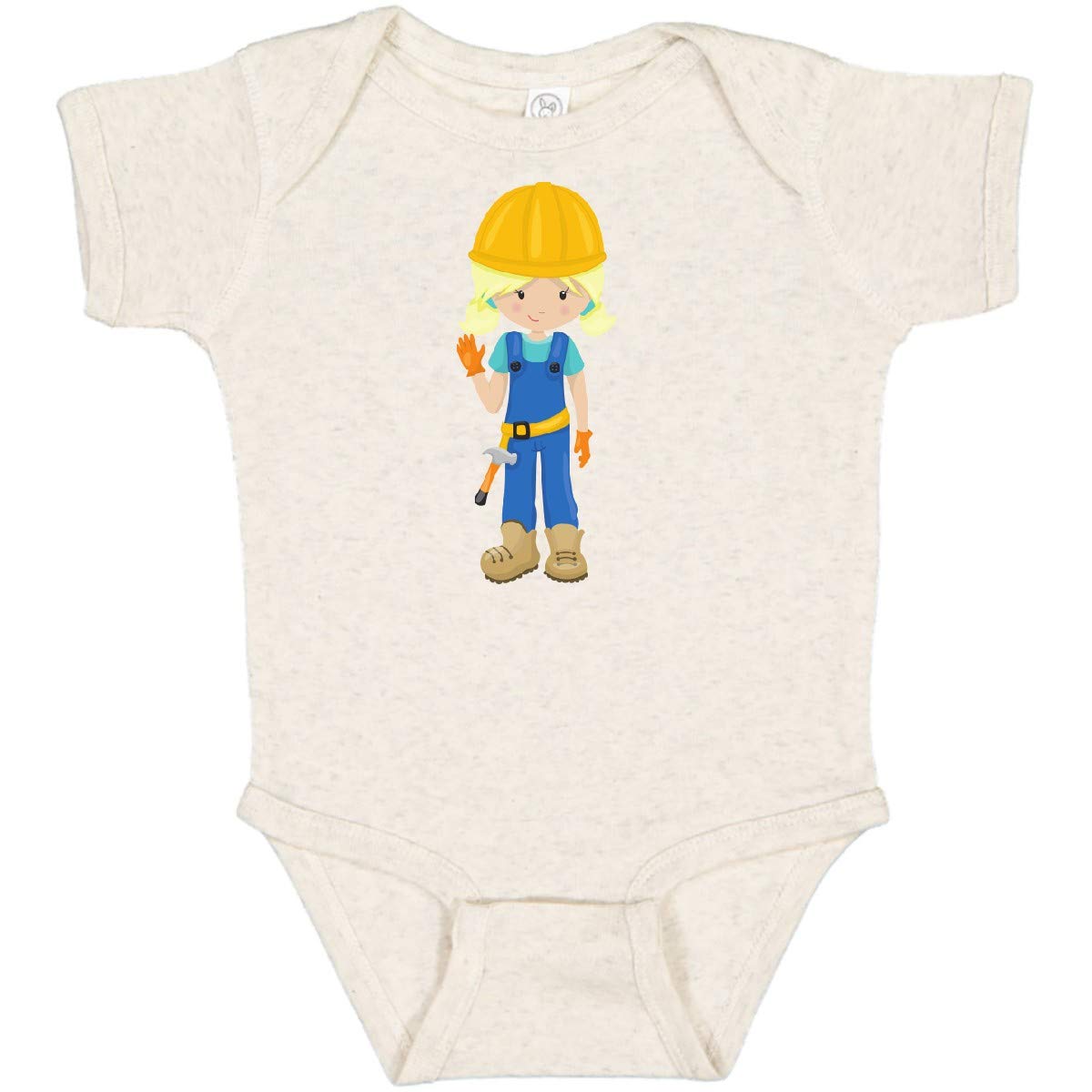 Adorable Construction Girl Baby Bodysuit - Blonde Hair & Hammer Design | Perfect for Toddler Playdates & Construction-Themed Parties