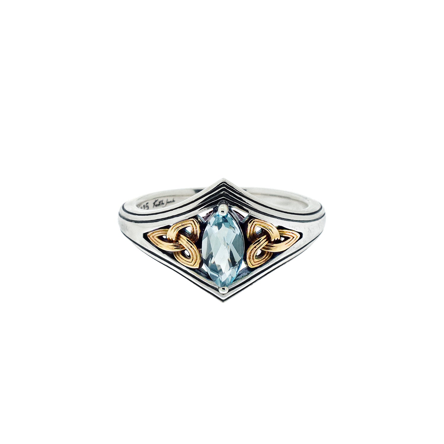 10K Yellow Gold & Sterling Silver Trinity Ring with Sky Blue Topaz - Elegant Stackable Ring for Women, Perfect for Anniversary, Engagement, and Everyday Wear