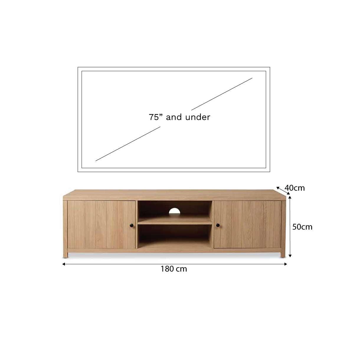 Modern Portland Entertainment Unit - Natural Wood TV Stand with Storage Shelves for Living Room, Bedroom & Home Theater Setup