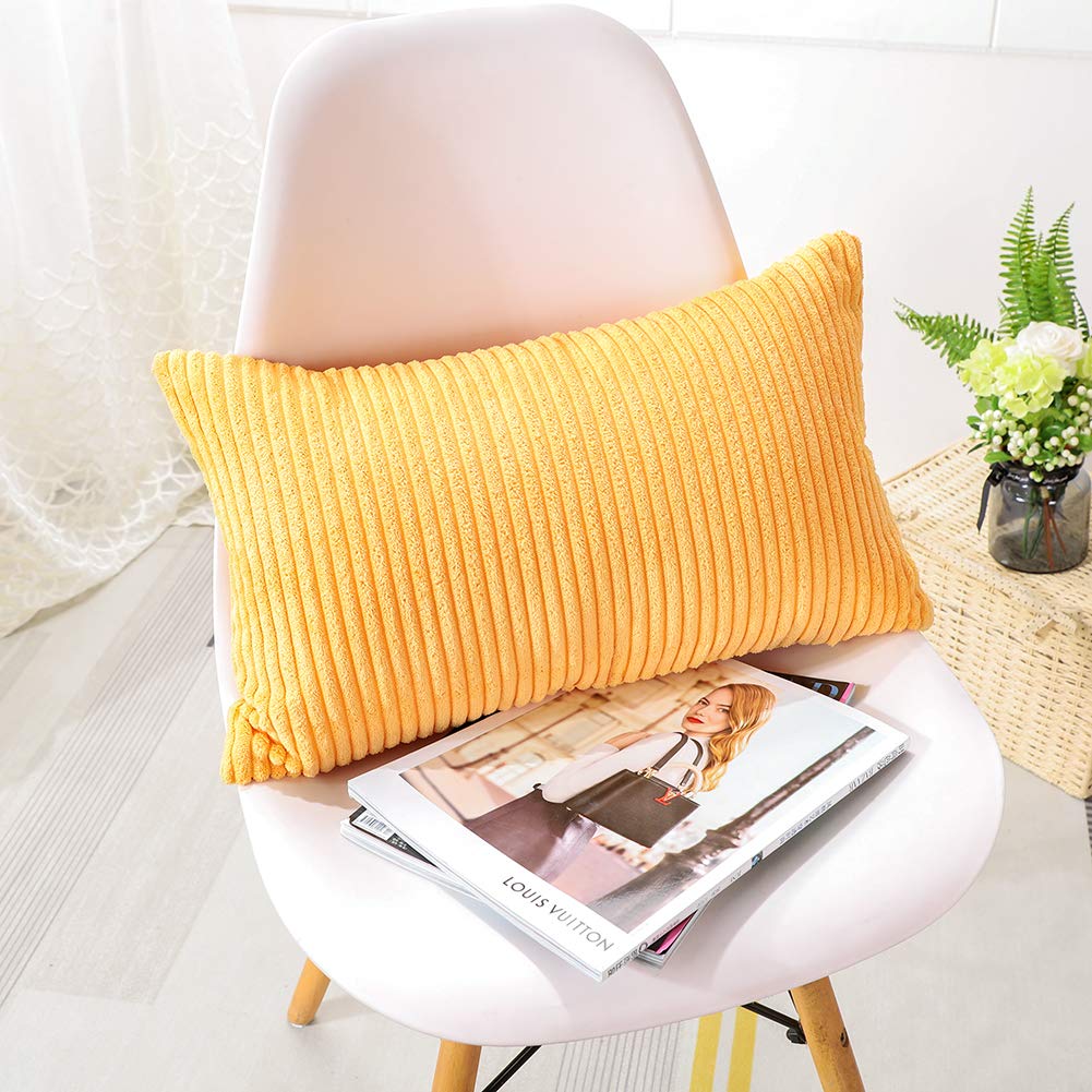 Artscope Cozy Striped Corduroy Pillow Covers - Super Soft Decorative Oblong Throw Pillow Cases (12x20 Inches) for Sofa, Couch, Bed & Car - Yellow Home Decor | Perfect for Living Room, Nursery & Office Accents