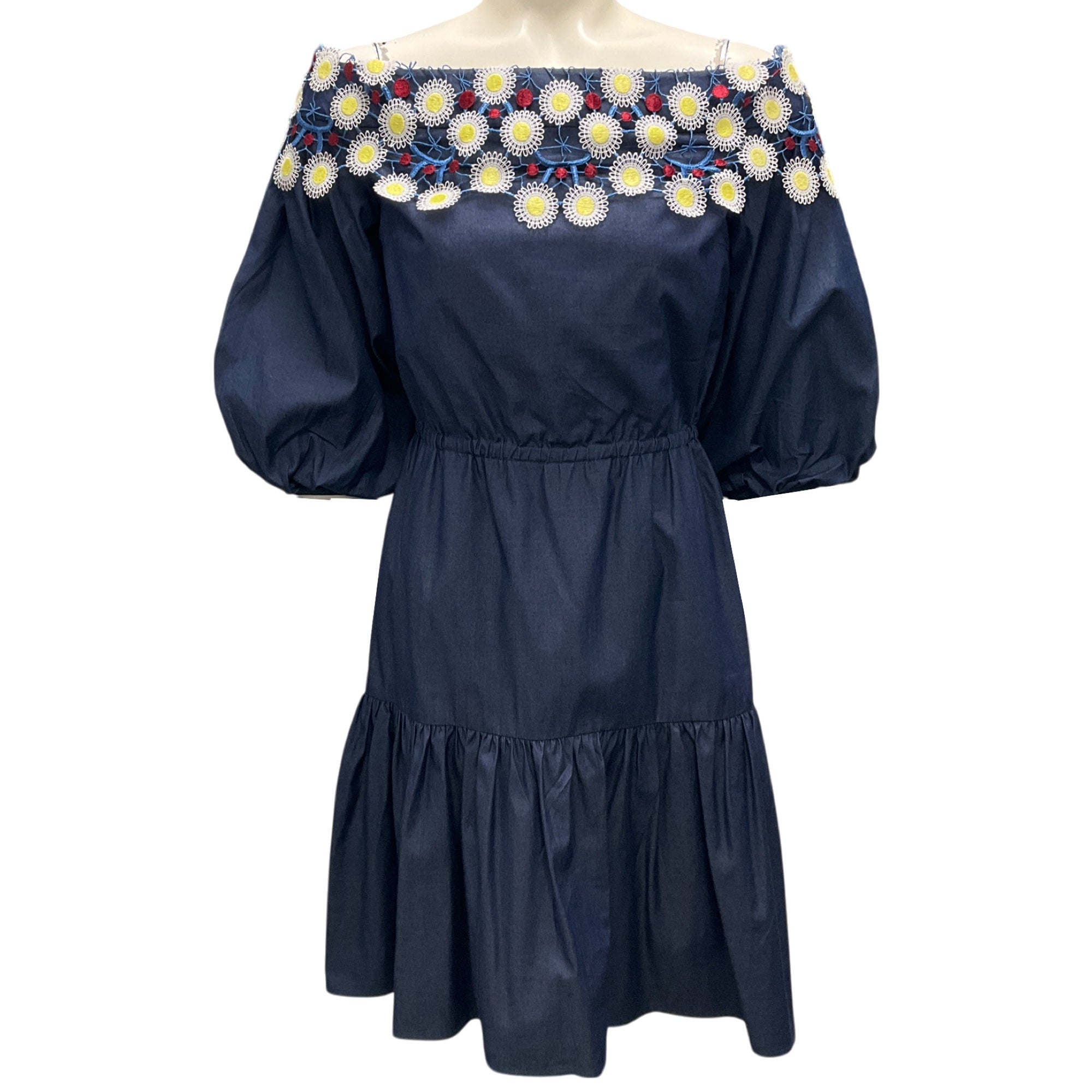 Peter Pilotto Dark Blue Embroidered Chambray Dress for Women | Elegant Summer Party & Wedding Guest Outfit