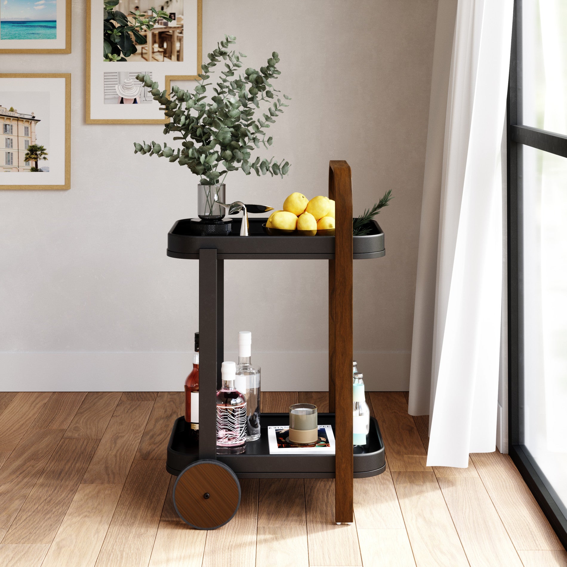 Bellwood Bar & Storage Cart - Mobile Home Bar Cabinet with Wheels for Kitchen, Living Room & Outdoor Entertaining