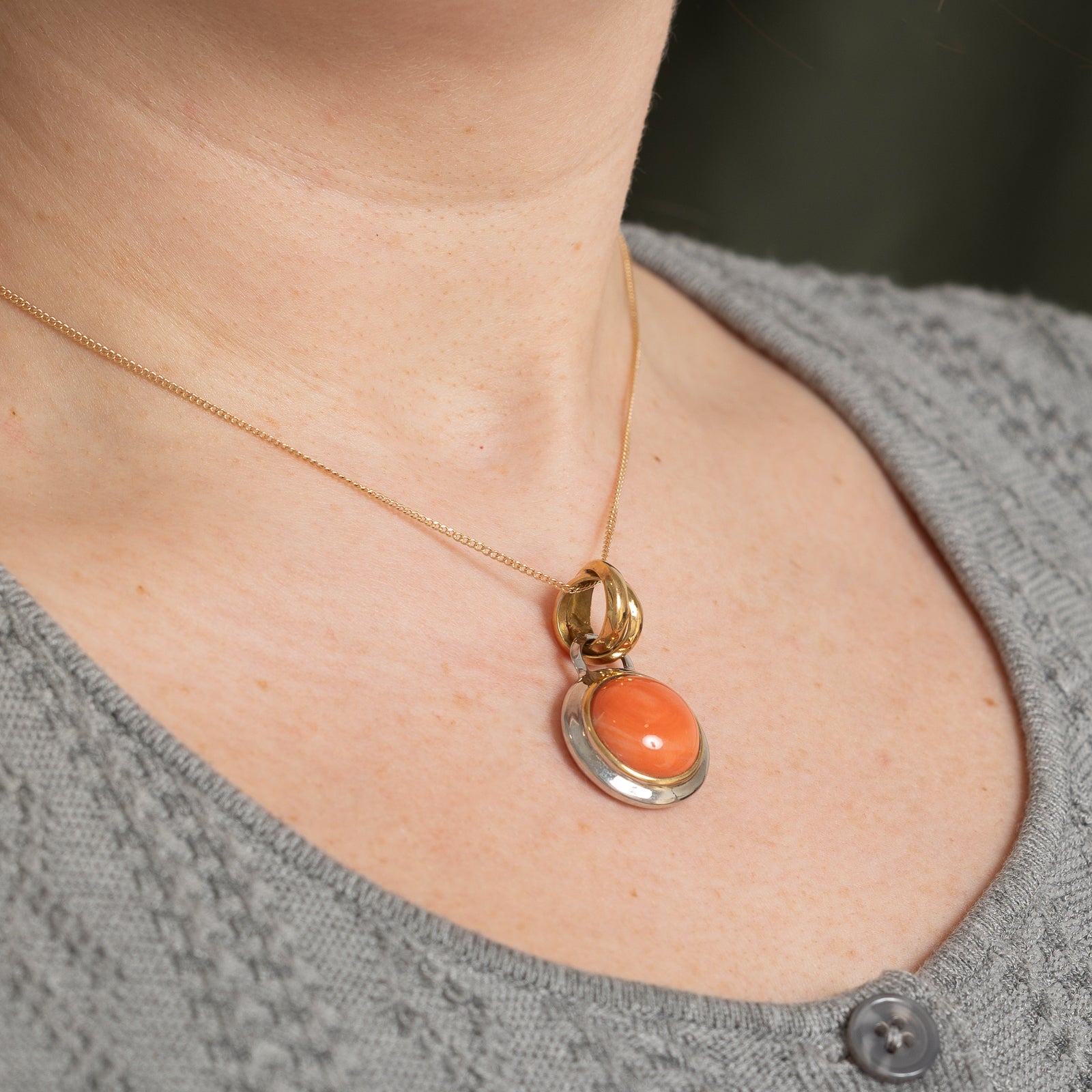 Italian Bezel Set Round Coral Pendant Necklace - 17.00ct Natural Coral Gemstone Jewelry for Women | Perfect for Weddings, Parties & Special Occasions