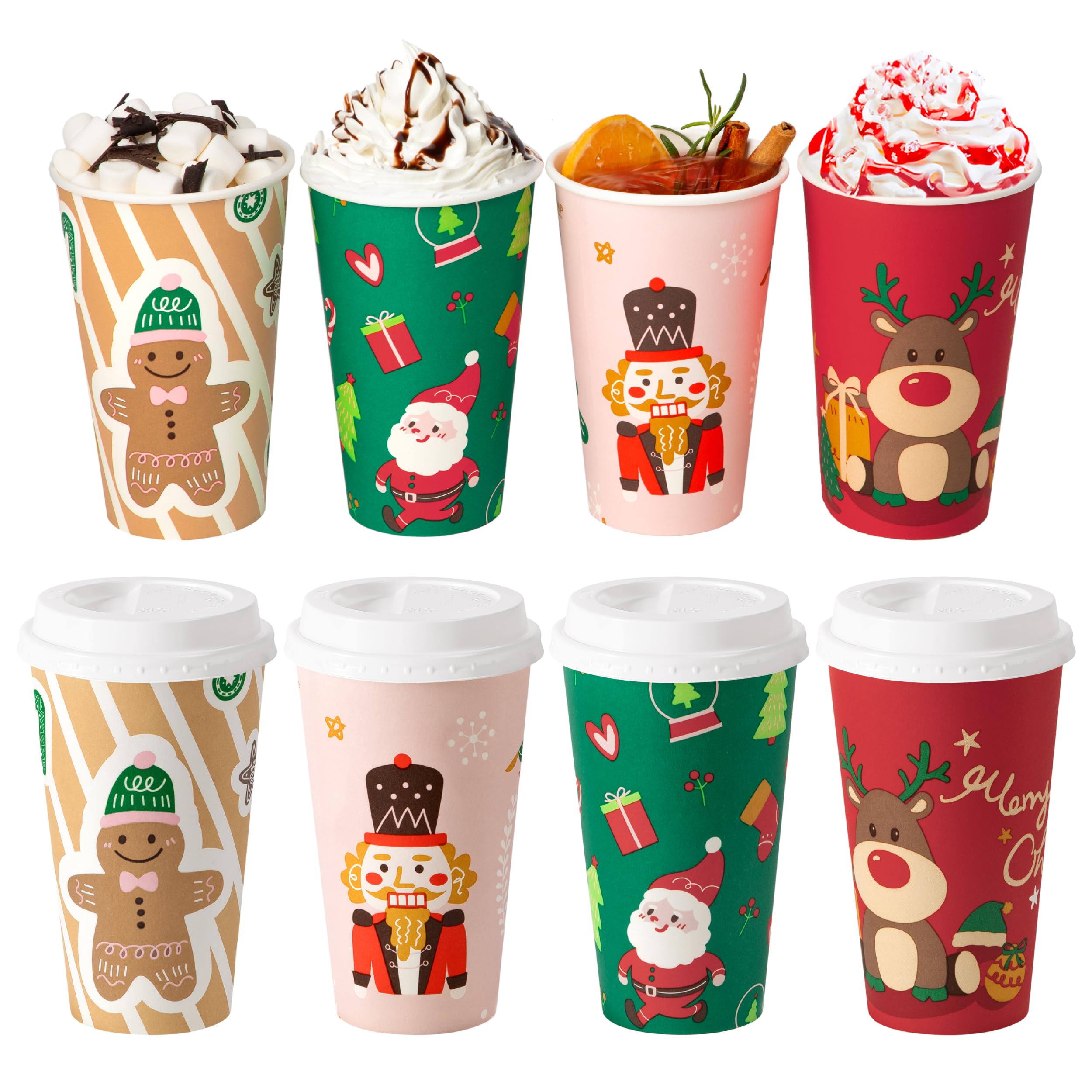 50 Pack 16oz Christmas Disposable Coffee Cups with White Lids - Durable Thickened Paper Cups for Hot Chocolate, Tea & Cocoa - Holiday Party Cups for Kids, Office & Festive Gatherings - Perfect for Christmas Celebrations, Family Reunions & Winter Beverage Serving