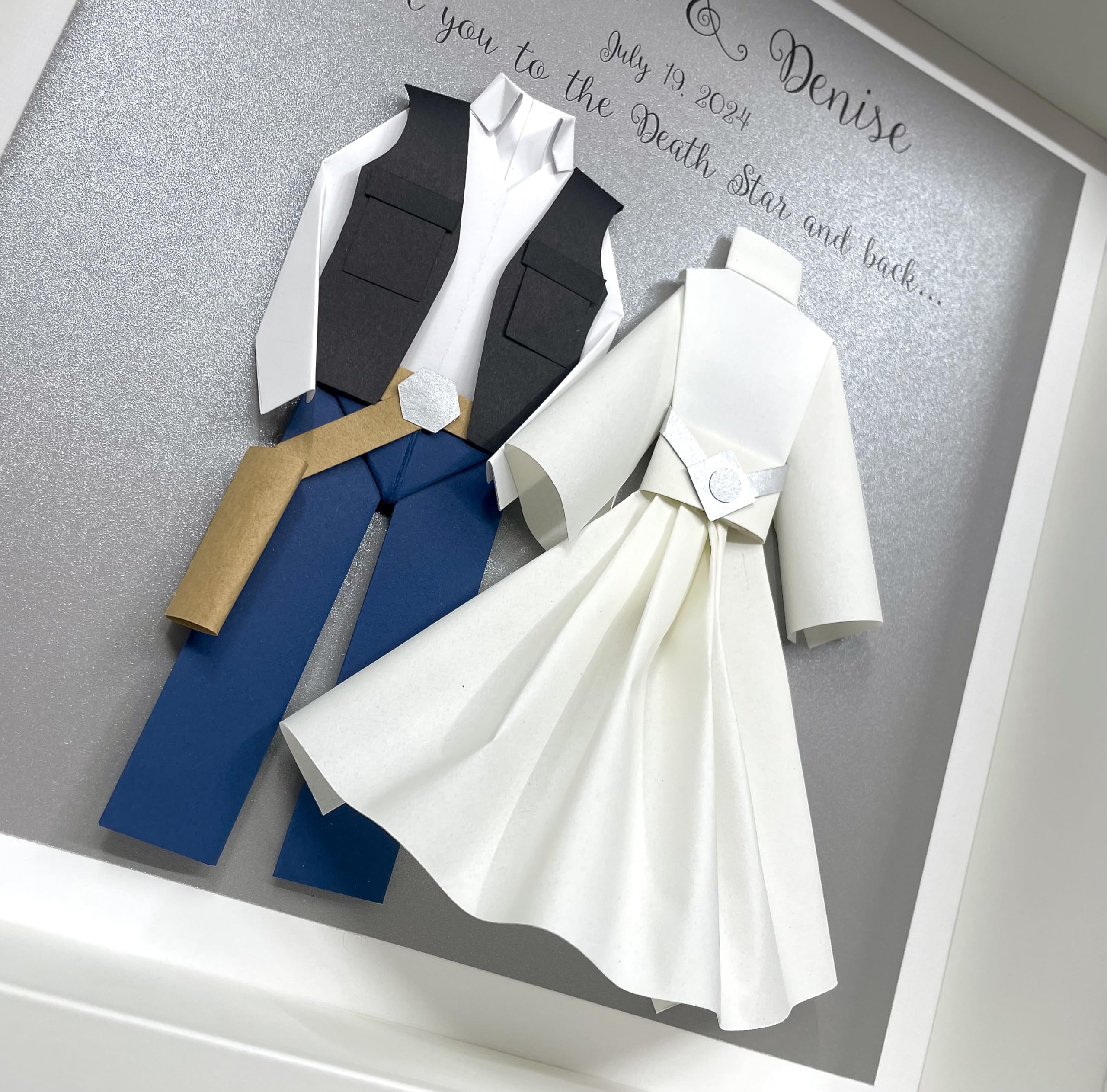 Star Wars Wedding Gift - First Anniversary Paper Gift - Origami Bride & Groom Shadowbox Frame - Unique Star Wars Wall Art for Couples & Home Decor