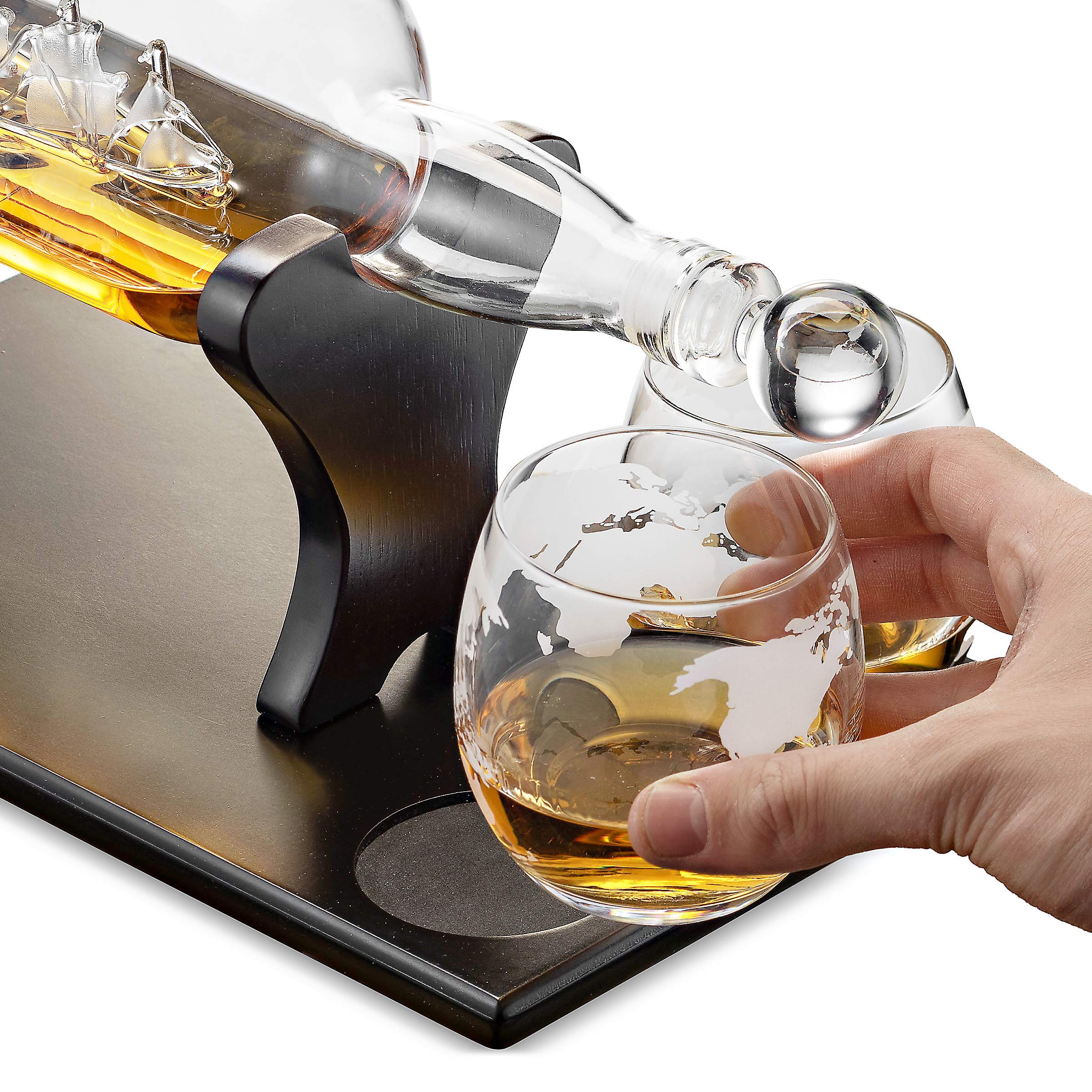 Godinger Whiskey Decanter Set with 2 Glasses - Elegant Ship in a Bottle Design for Scotch, Bourbon & Liquor - Perfect Bar Accessories & Unique Gift for Men (Home Bar, Dinner Parties, Anniversary Present)