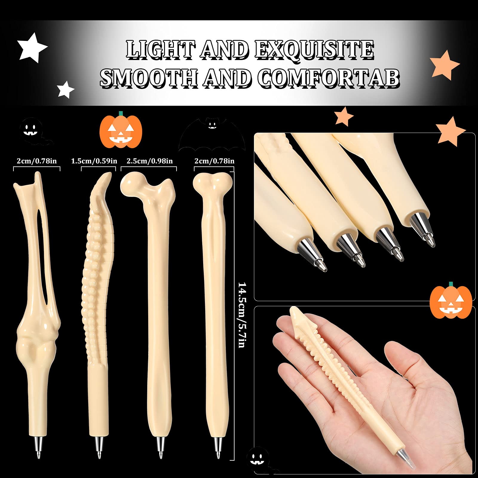 Outus 60-Pack Novelty Skeleton Finger Ballpoint Pens - Fun Bone Shape Pens with Blue Ink for School, Office, Halloween & Parties - Perfect for Doctors, Nurses, Teachers & Students (60 Pieces)