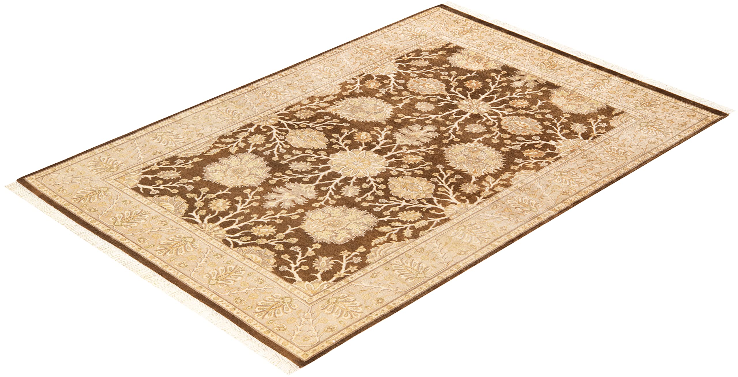 Handmade Wool Traditional Floral Mogul Yellow 4x6 Area Rug - Solo Rugs One of a Kind Hand Knotted - Perfect for Living Room, Bedroom, or Home Decor