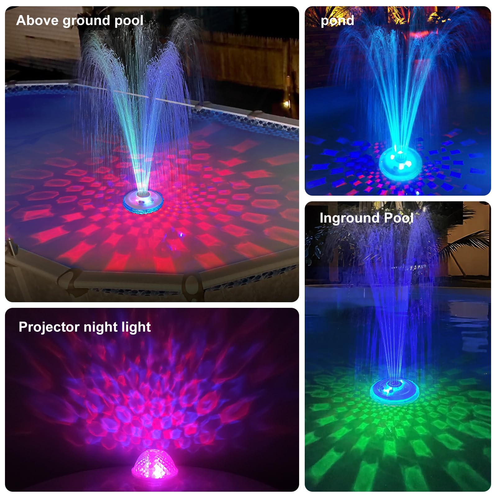 **Rechargeable Floating Pool Fountain with LED Light Show - 2 Spray Modes, Battery Powered Water Fountain Pump for Inground & Above Ground Pools - Perfect for Backyard Relaxation & Pool Parties**