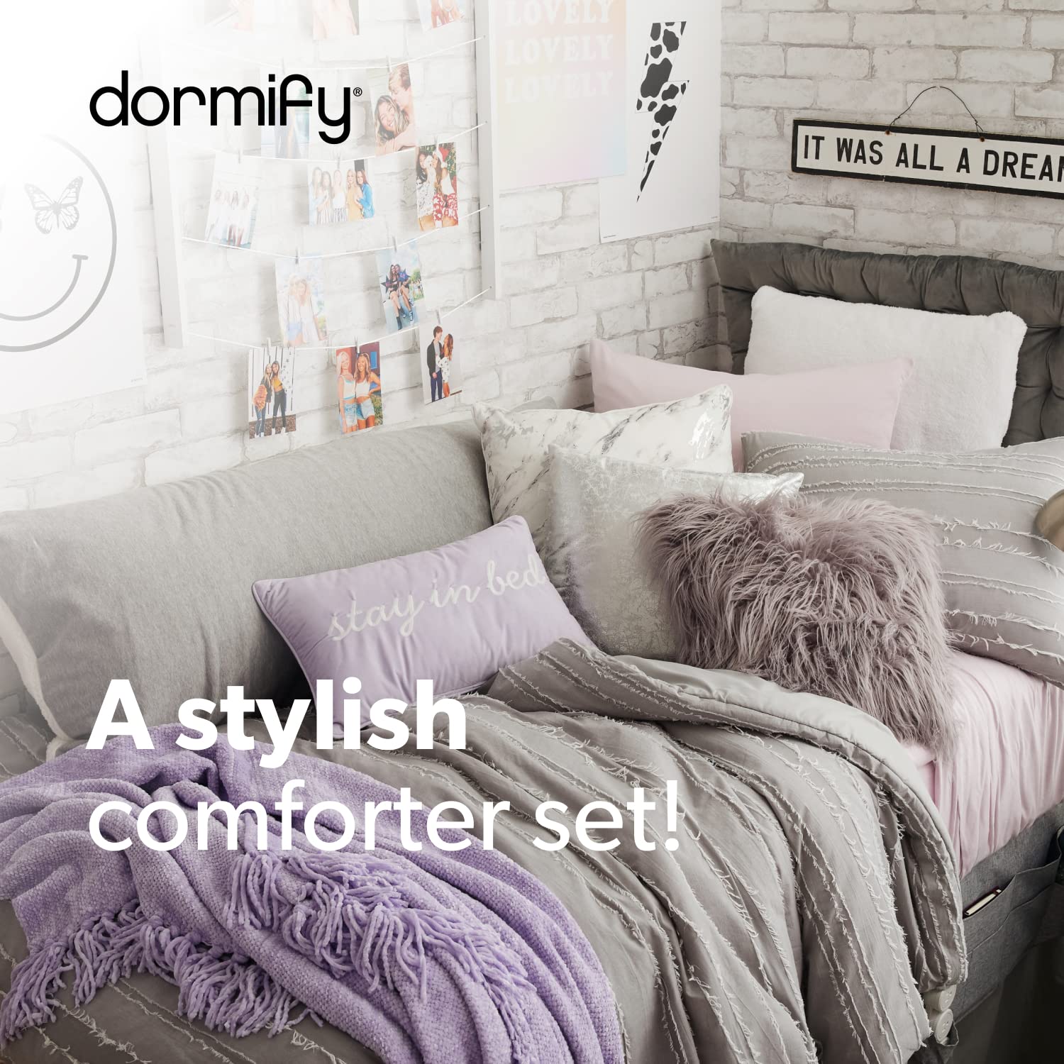 Twin XL Heather Grey Comforter Set with Eyelash Fringe - 2 Piece Bedding Set (Comforter + Pillow Sham) for College Dorms, Teens Bedrooms - Soft & Cozy Juliette Style for Boys & Girls