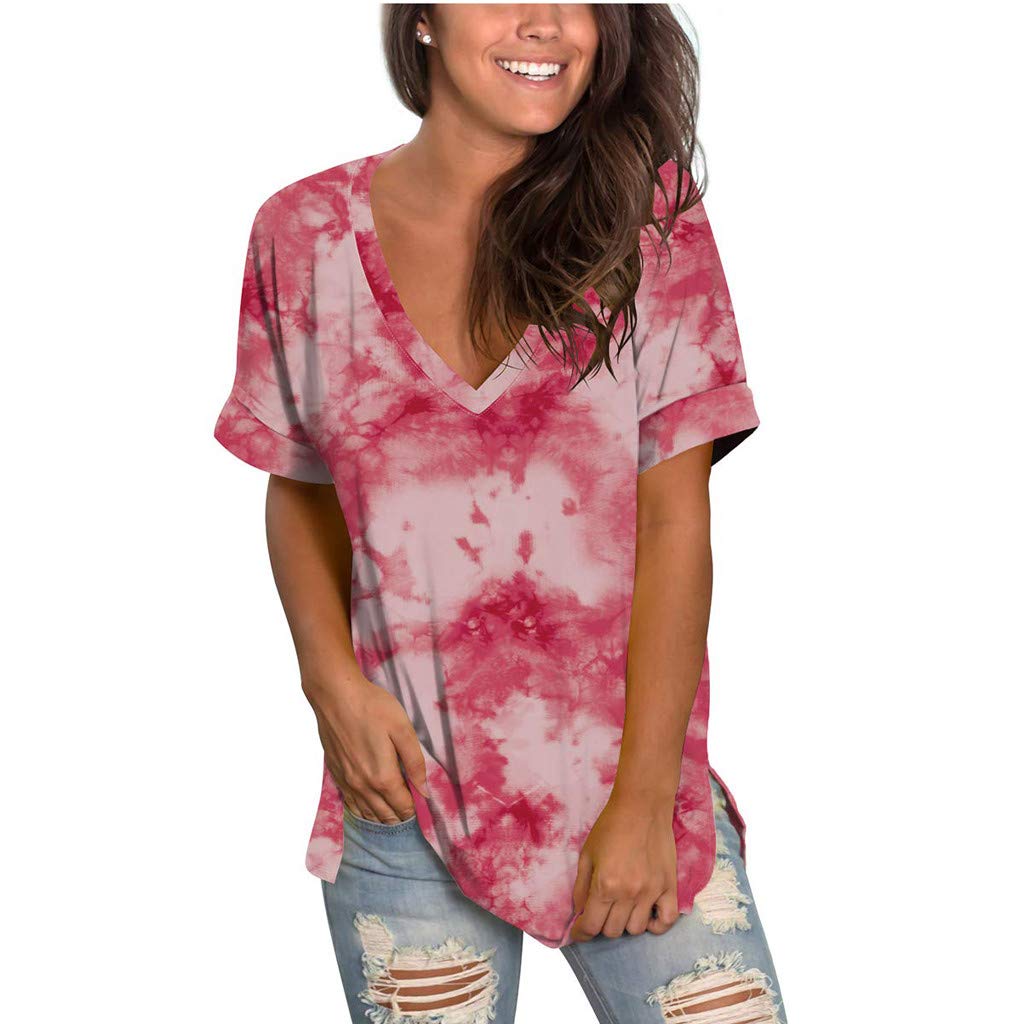 FMCHICO Women's V-Neck Short Sleeve Tunic Tops with Side Split - Casual Comfort Fit for Everyday Wear, Work & Outfits