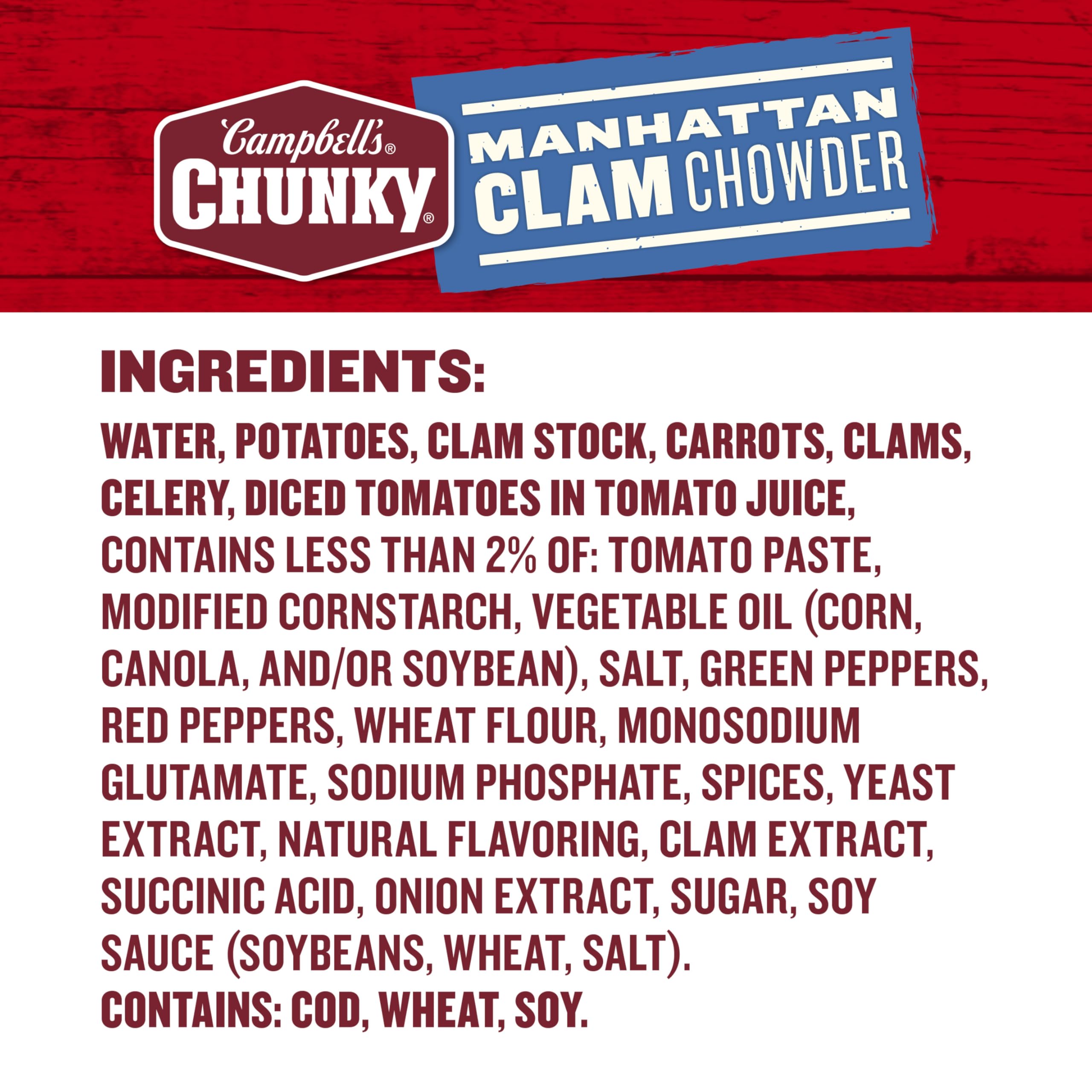 Campbell's Chunky Manhattan Clam Chowder Soup - 18.8 oz Cans (Pack of 12) | Hearty & Comforting Seafood Soup for Lunch, Dinner or Quick Meals | Shelf-Stable Pantry Essential for Home, Office & Emergency Preparedness