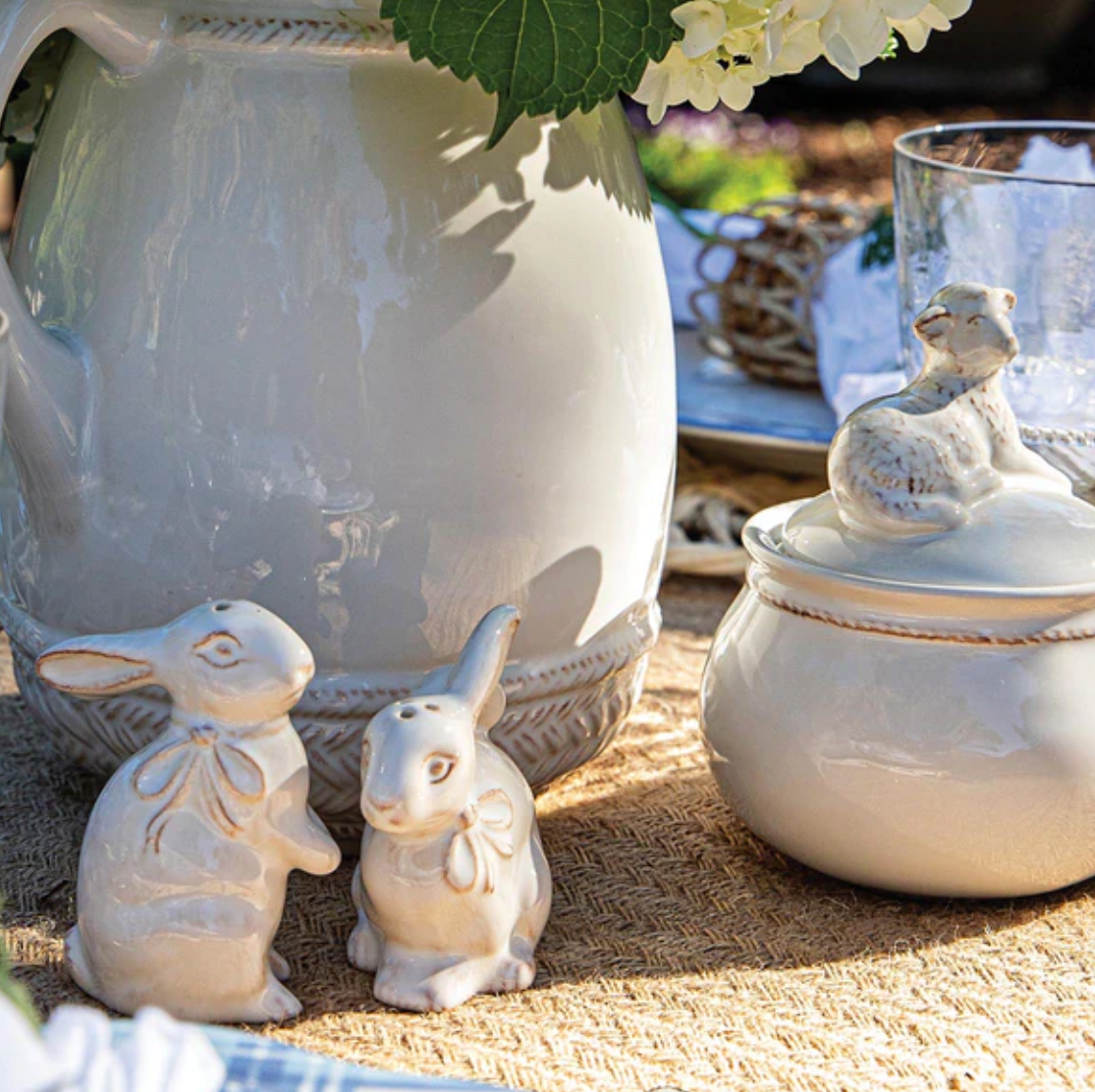 Juliska Clever Creatures Bunny Salt and Pepper Shaker Set - 2 Piece Ceramic Seasoning Set for Easter, Kitchen, and Dining Table Decor