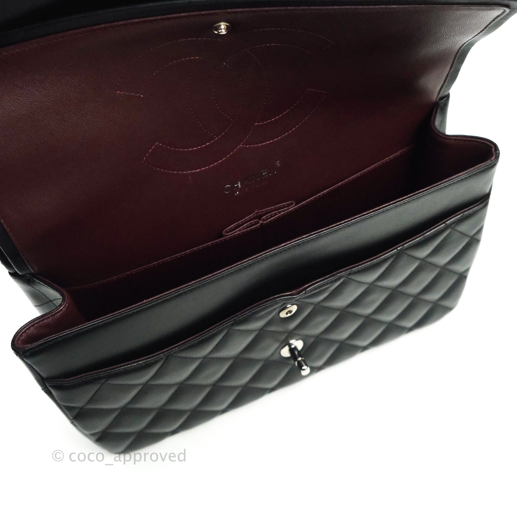 Chanel Classic Jumbo Double Flap Bag Black Lambskin Leather with Silver Hardware - Luxury Designer Handbag for Women, Perfect for Evening Events & Special Occasions
