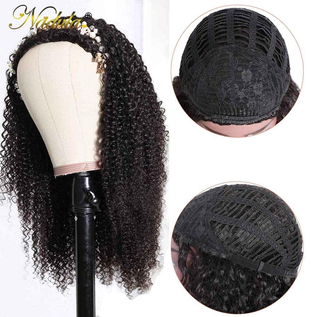 Nadula 10A Afro Malaysian Kinky Curly Human Hair Half Wig - 100% Virgin Hair | Wear With/Without Headband | 150% Density | 22 Inch Natural Color | Perfect for Daily Wear, Parties & Protective Styling