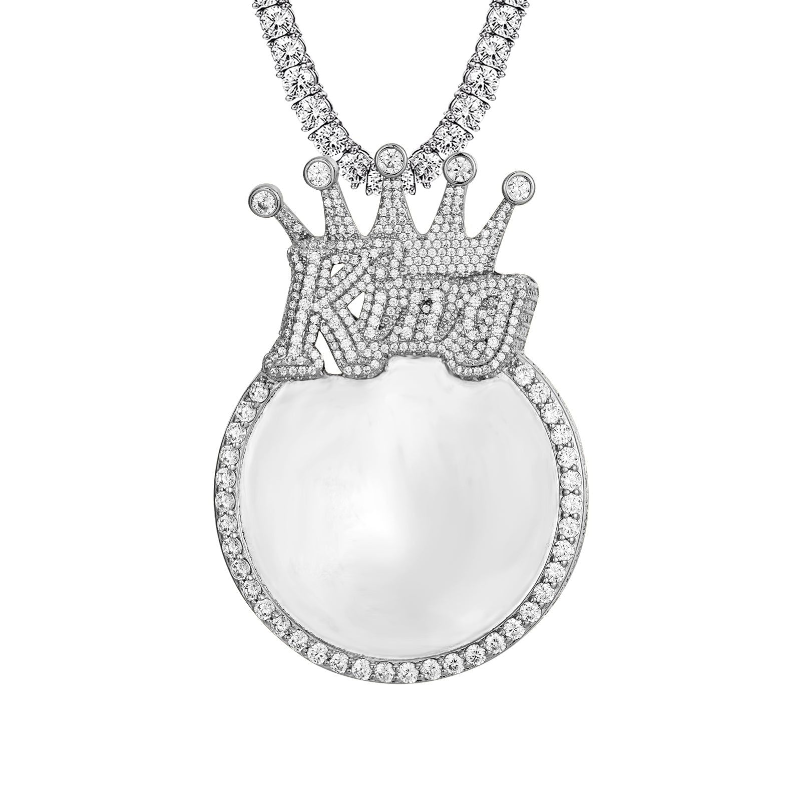 Custom King Crown Circle Memory Picture Frame - Elegant Icy Pendant for Necklace, Jewelry & Keepsake Gifts | Perfect for Anniversaries, Weddings & Special Occasions