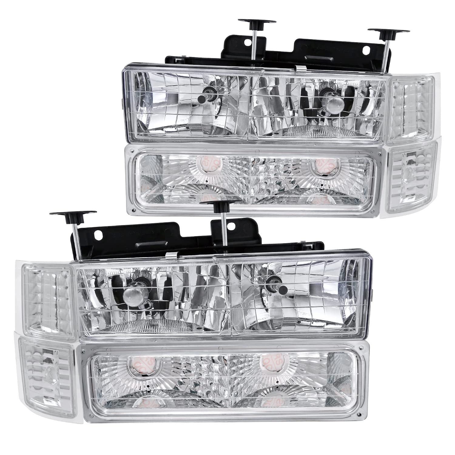 Spec-D Tuning Chrome LED Headlights & Bumper Corner Signal Lights - Compatible with 1994-1998 Chevy C/K C10 Pickup & Silverado (Left+Right Pair) - Enhanced Night Visibility for Off-Road & Urban Driving