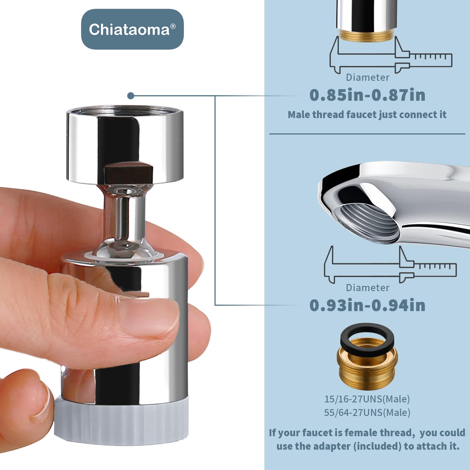 3-Function Swivel Faucet Aerator - 360° Rotating Kitchen Sink Attachment for 55/64