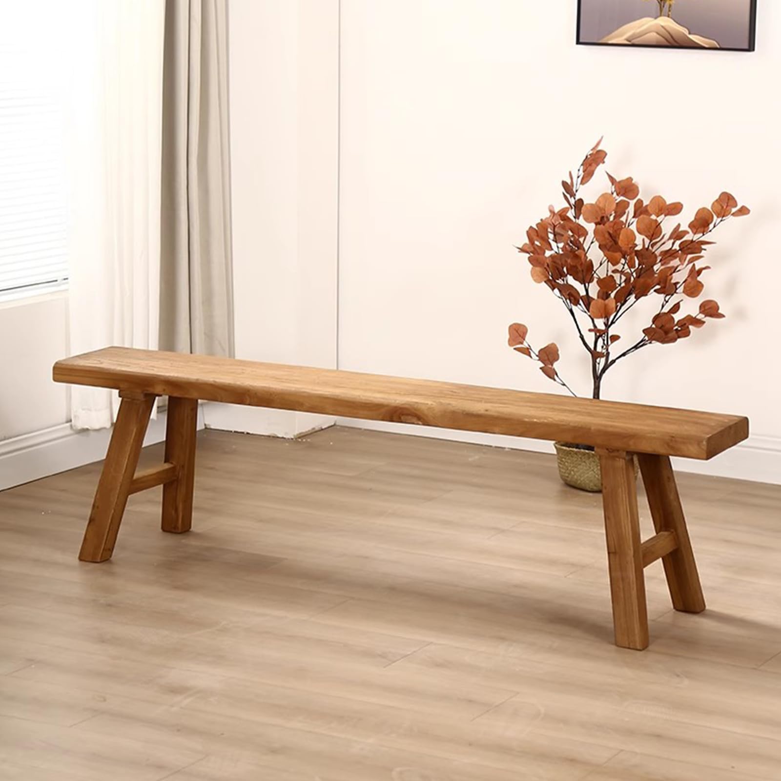 Rustic Farmhouse Wooden Dining Bench - Handcrafted Long Kitchen Table Bench with Rounded Corners, Entryway Bedroom & Living Room Seating (47.2x10.2x17.7in, Solid Wood) - Perfect for Farmhouse Decor, Dining Room, and Cozy Home Gathering Spaces
