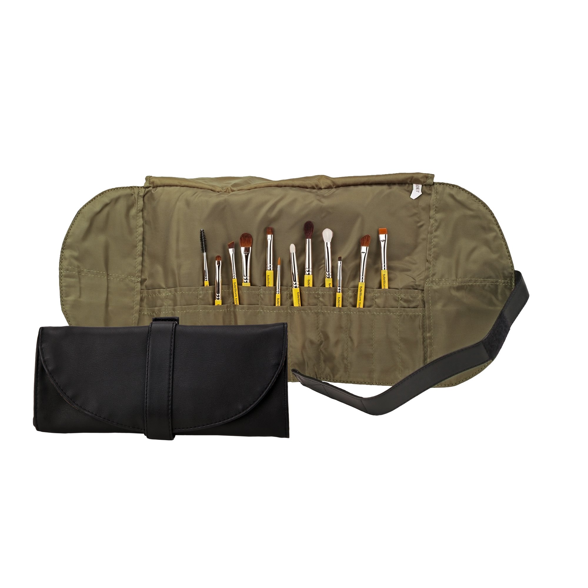 Bdellium Tools Professional Makeup Brush Roll-Up Pouch - Black Vegan Leather Cosmetic Brush Organizer for Travel & Home Storage | Makeup Artist Essential | Brushes Not Included