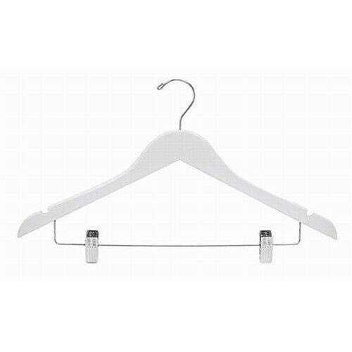 17 Inch White Wooden Suit Hangers with Clips - Pack of 50 for Closet, Dorm, and Home Organization - Perfect for Pants, Clothes, and Room Storage