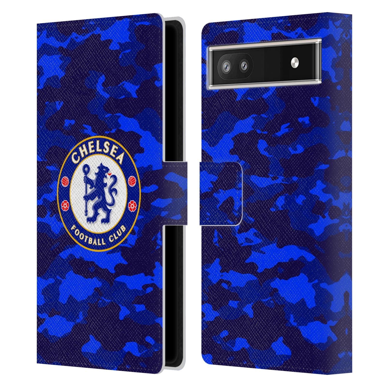 Official Chelsea FC Camouflage Crest Leather Book Flip Case for Google Pixel 6a - Durable Protection & Stylish Design for Everyday Use