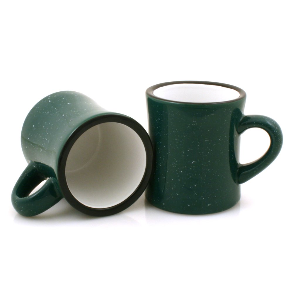 Ceramic Campfire Mugs Set of 4 - 10oz Rustic Coffee Cups for Outdoor Camping, Picnics & Cabin Decor - Durable Forest Green Enamelware for Hot Drinks & Soups