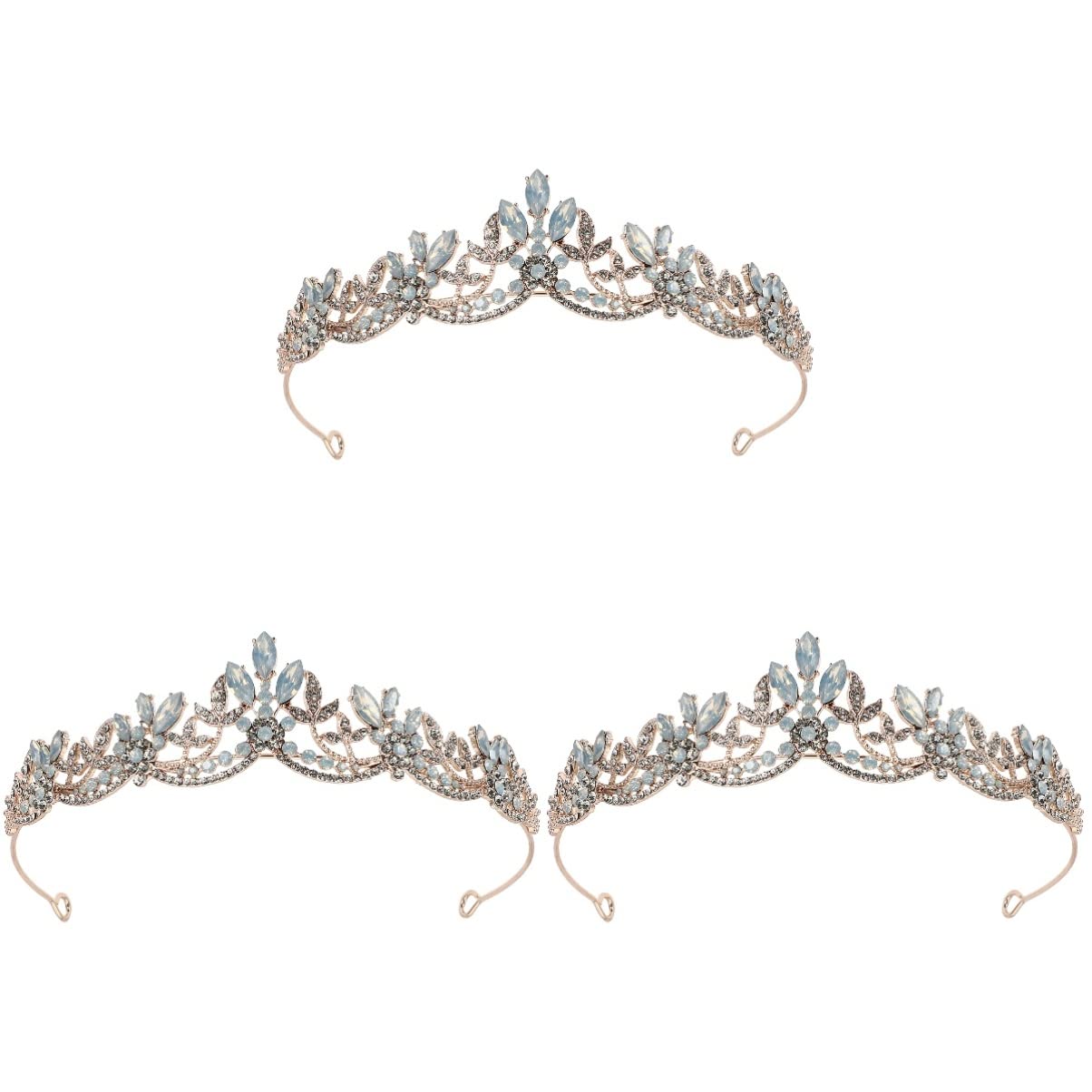 Minkissy 2-Piece Rhinestone Crystal Headbands - Gold & Opal Princess Crown Hair Accessories for Weddings, Pageants, Birthday Parties & Special Events | Elegant Bridal Hairpieces & Gift for Women & Girls