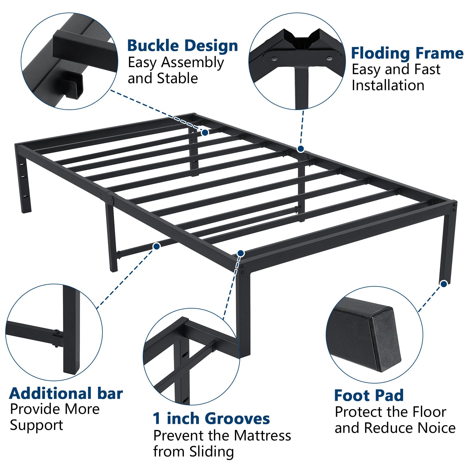 14 Inch Heavy Duty Metal Twin Bed Frame with Storage - No Box Spring Needed, Sturdy Steel Slats & Anti-Slip Support - Easy Quick Lock Assembly (Black) - Perfect for Small Spaces, Guest Rooms & Dormitories