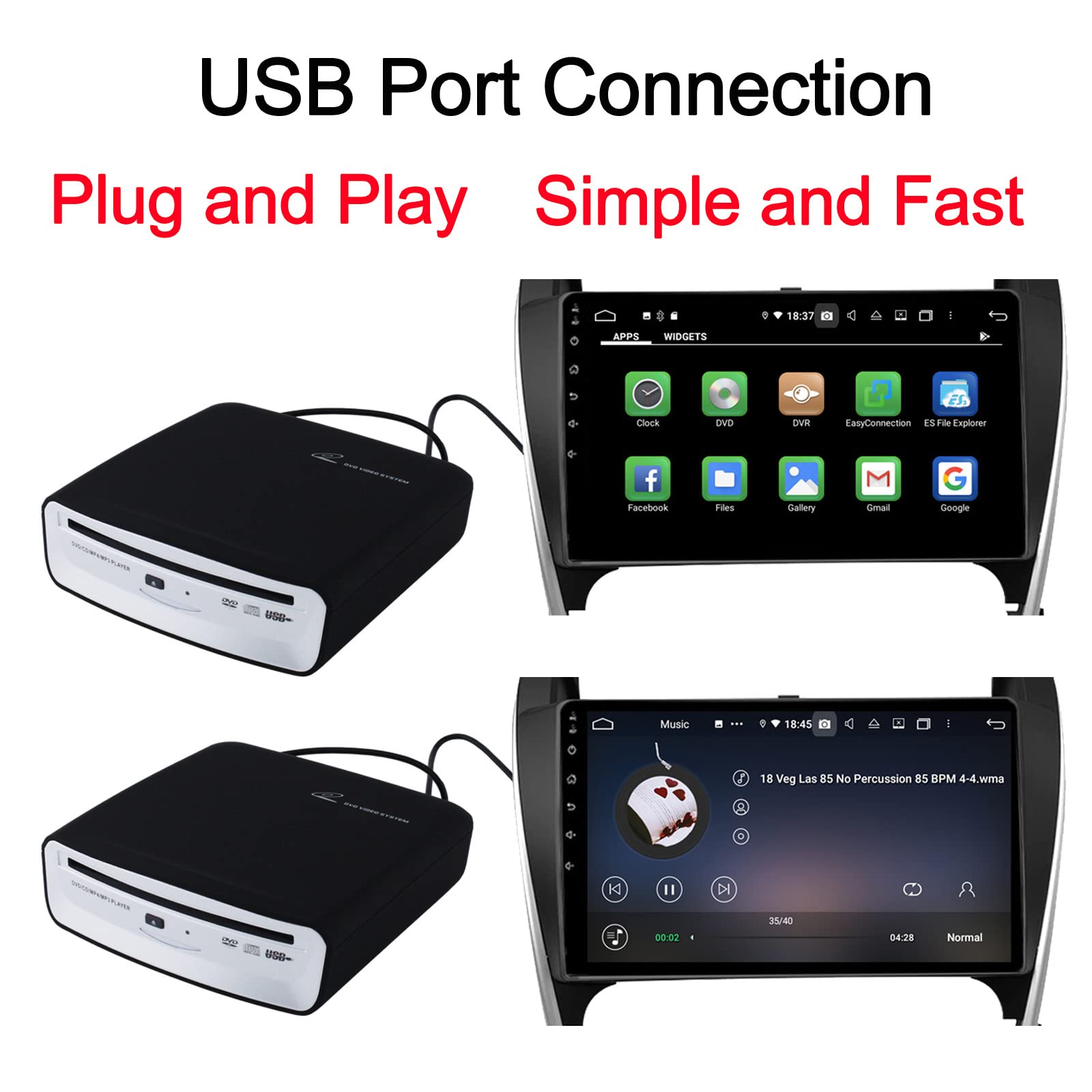 Portable USB External Car CD Player - Universal Plug & Play for Android Navigation, TV, MacBook Pro, Laptops & Desktops | Perfect for Road Trips, Commuting & In-Car Entertainment