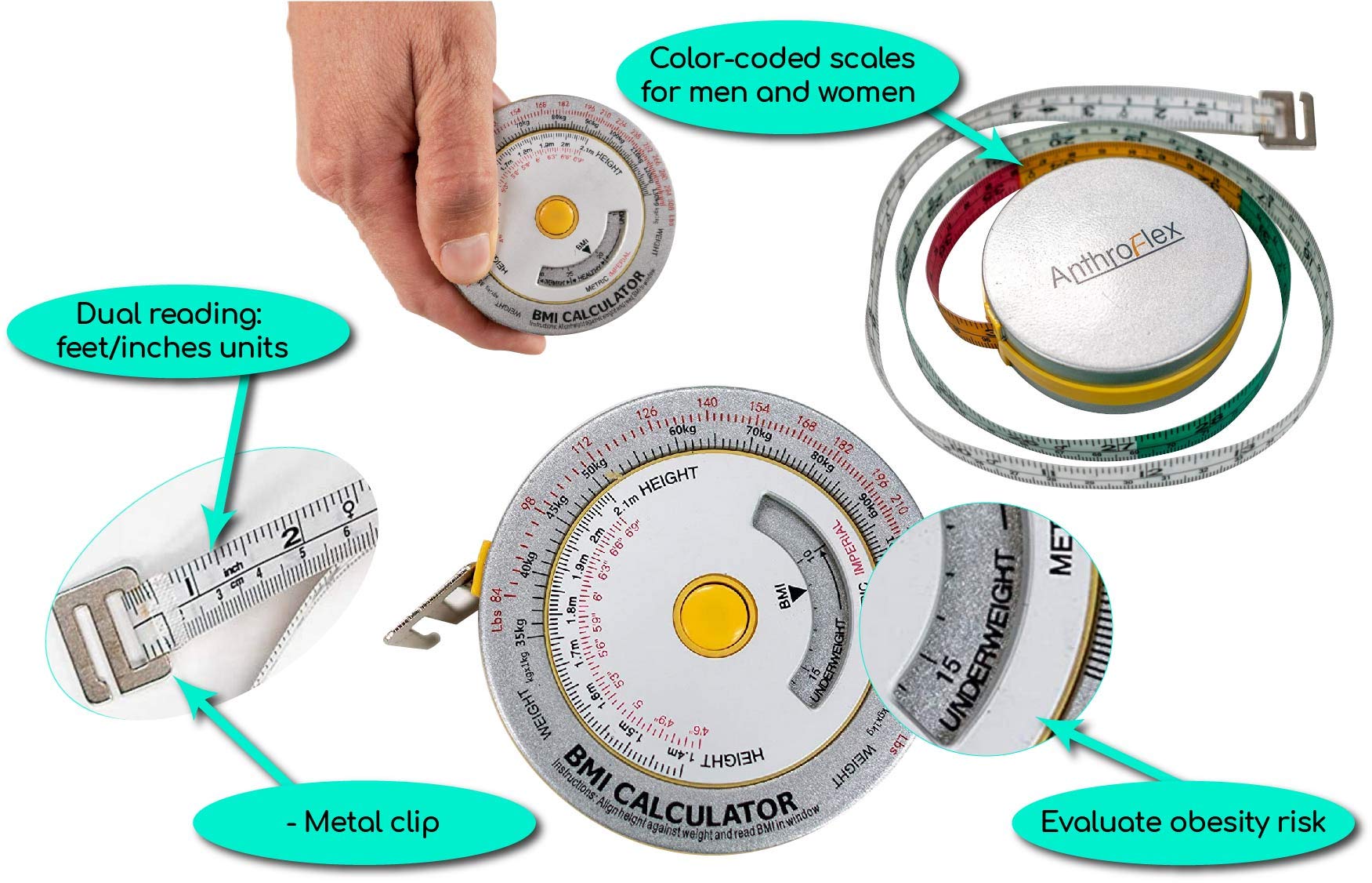 AnthroFlex Anthropometry Kit - Slim Guide Skinfold Caliper, AnthroMetrix Software, Cescorf Anthropometer & Stadiometer | BMI Tape Measures, Calibration Dowel, Carrying Bag & Manual | Perfect for Fitness Trainers, Medical Professionals & Body Composition Research