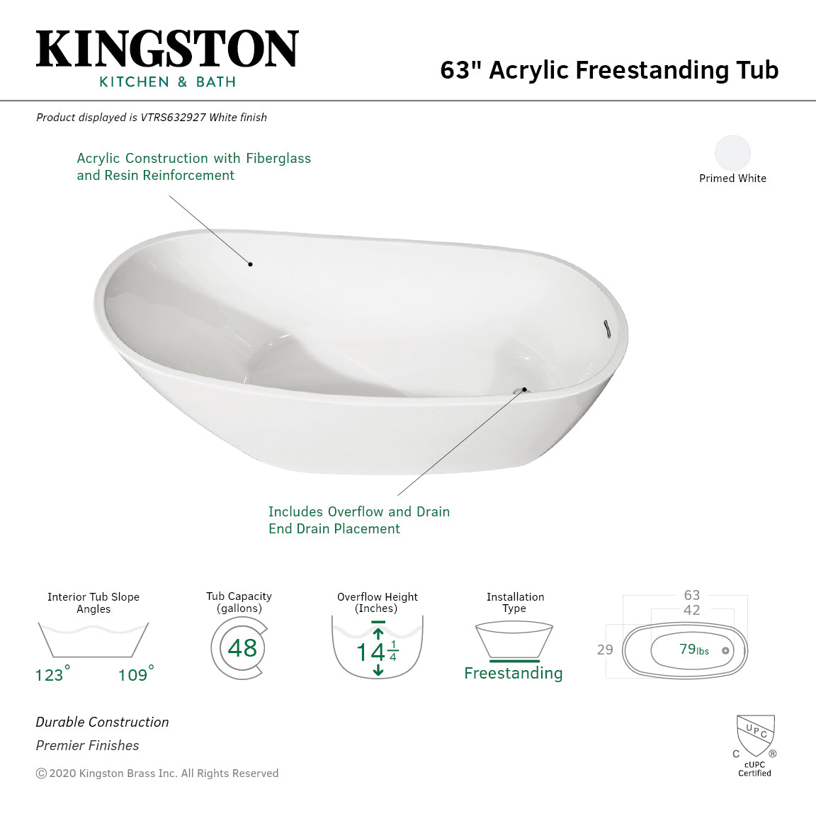 Aqua Eden 63 Inch Acrylic Oval Freestanding Bathtub - Glossy White Slipper Soaking Tub with Drain | Modern Bathroom Luxury for Spa-Like Relaxation at Home