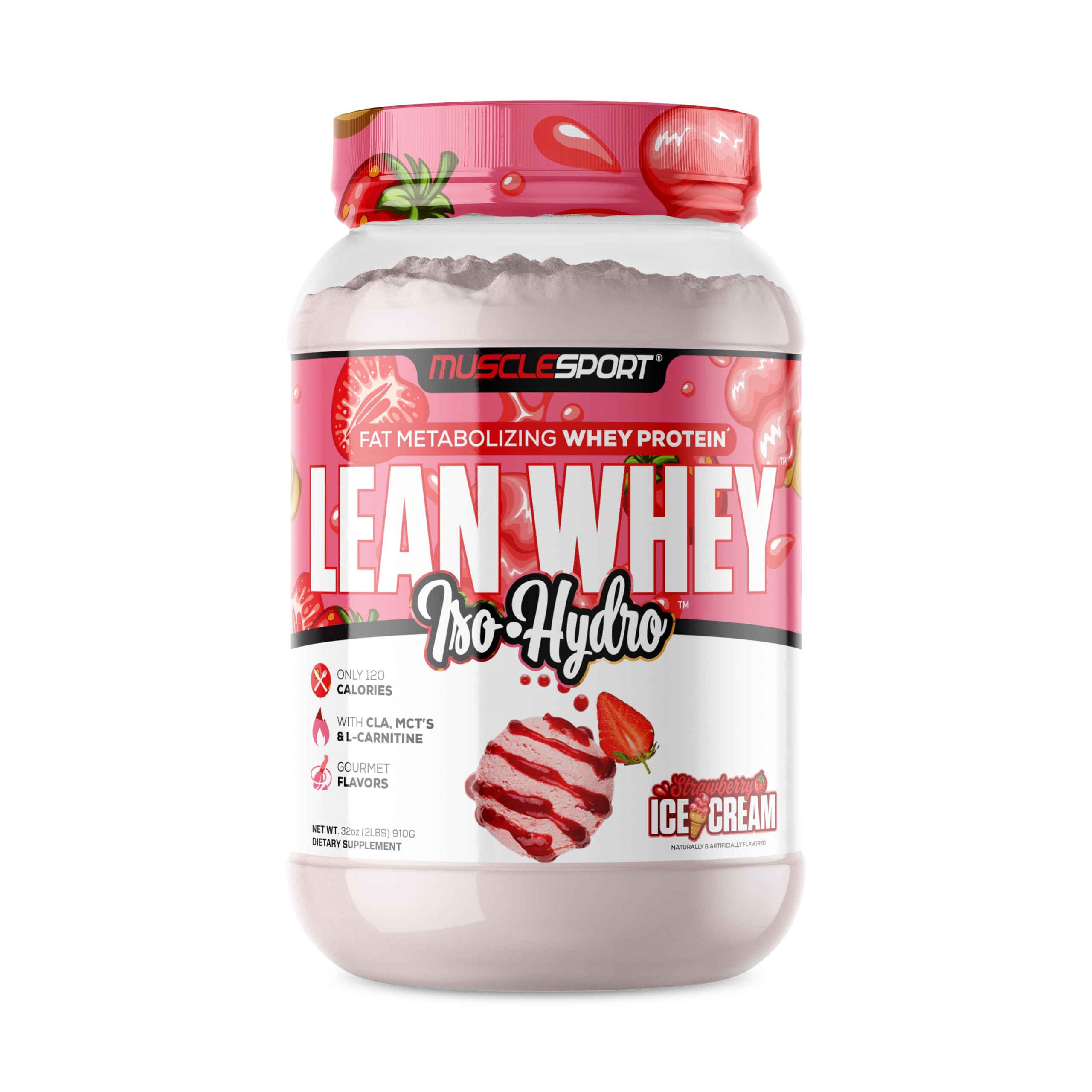 Musclesport Lean Whey Revolution™ Protein Powder - Whey Protein Isolate, Low Calorie Low Carb Low Fat, 25g Protein per Scoop - Strawberry Flavor (2LB) | Post-Workout Recovery, Meal Replacement, Weight Management & Muscle Building Supplement