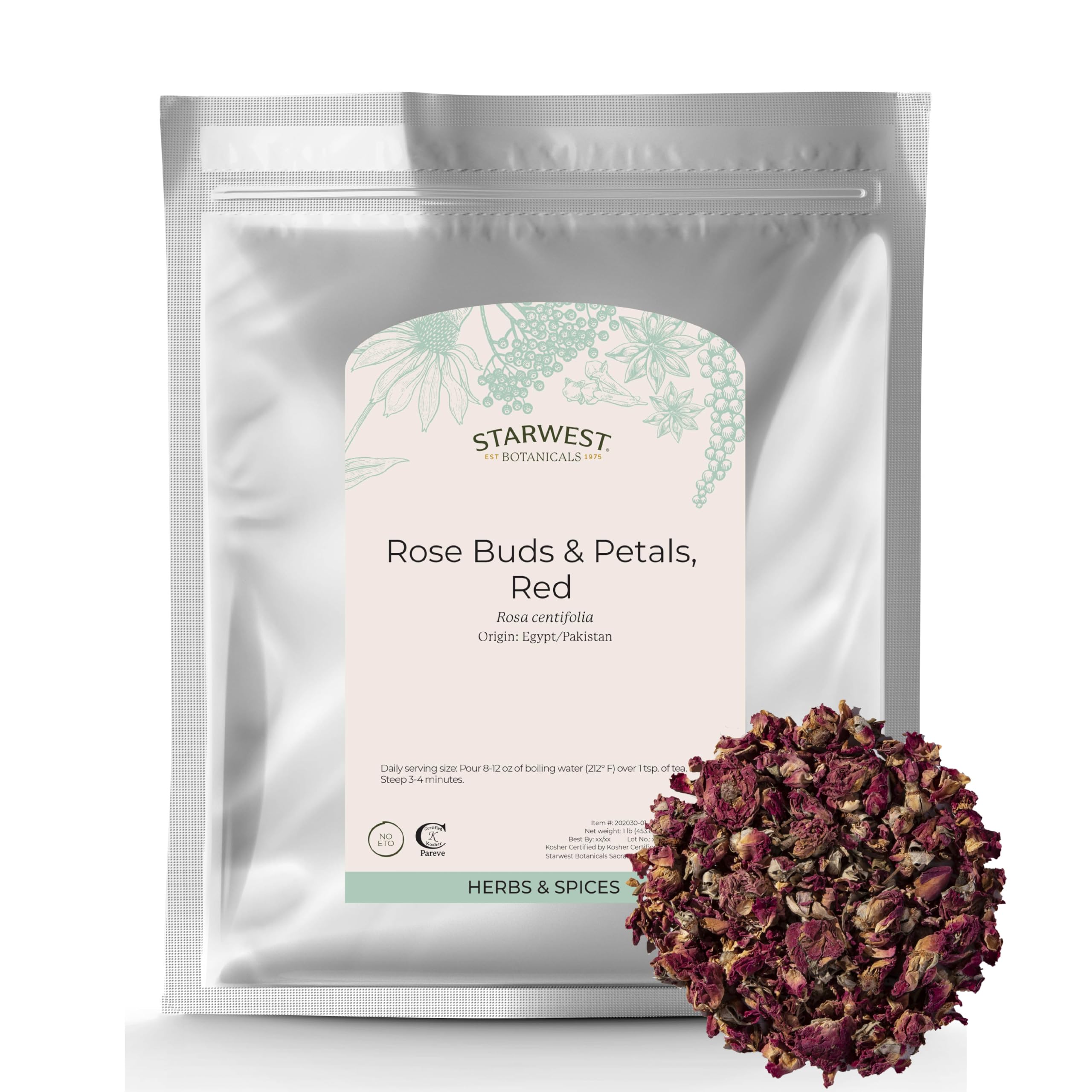 Starwest Botanicals Organic Red Rose Buds and Petals - 1 Pound Bulk for Tea, Baking, Skincare & DIY Crafts | Premium Dried Roses for Relaxation & Aromatherapy