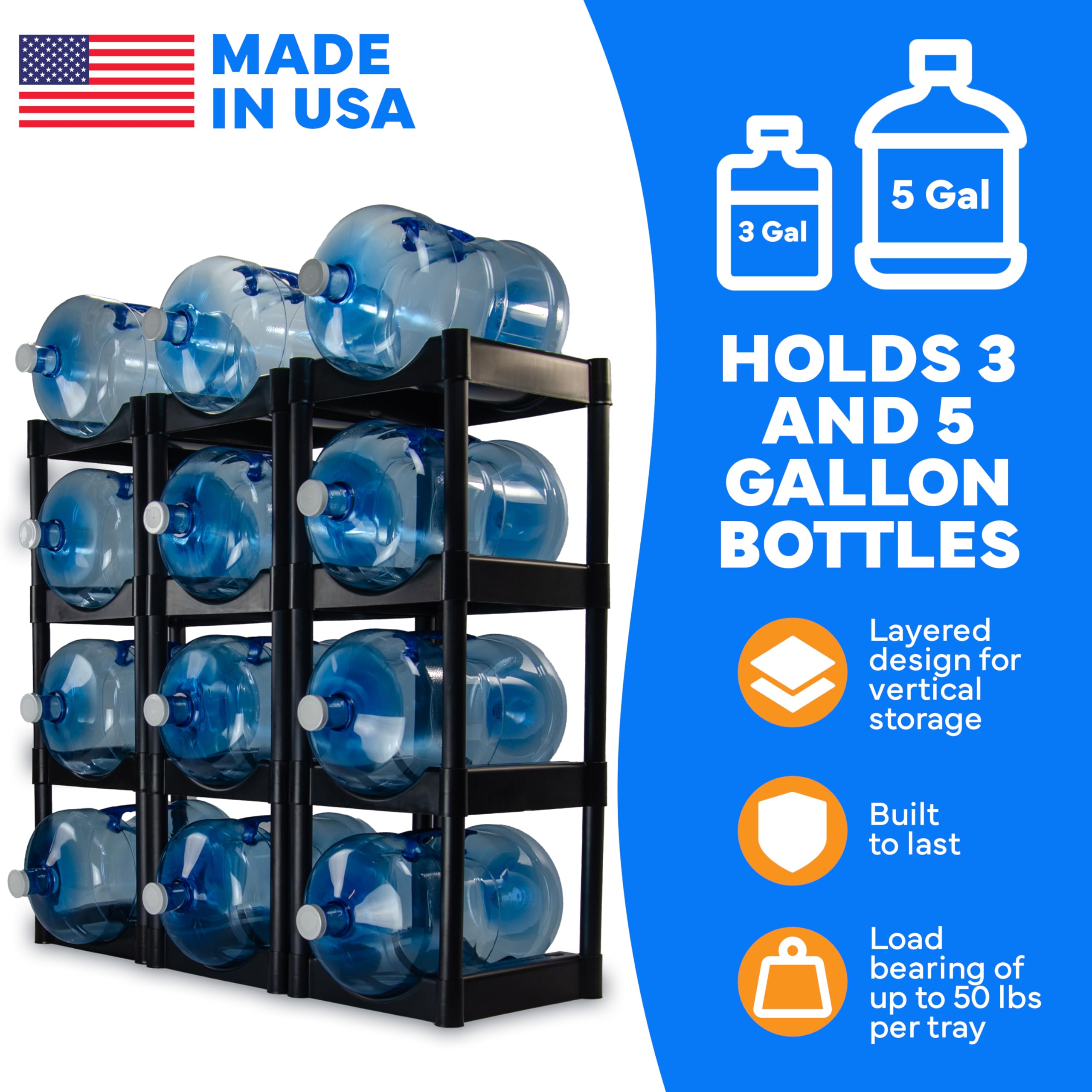 Bottle Buddy 12-Tray Water Bottle Storage Rack - Plastic Organizer for 3-5 Gallon Bottles | Customizable Gallon Holder for Home, Office & Pantry Organization | Space-Saving Solution for Water Dispensers & Bulk Storage