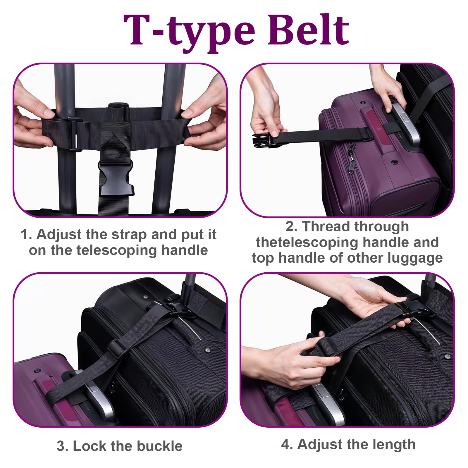 2 Pack Heavy Duty Adjustable Luggage Straps - Nylon Suitcase Belt with Secure Buckle for Travel, Handbags & Backpacks | Perfect for Connecting Bags, Organizing Luggage & Travel Accessories (Women & Men)