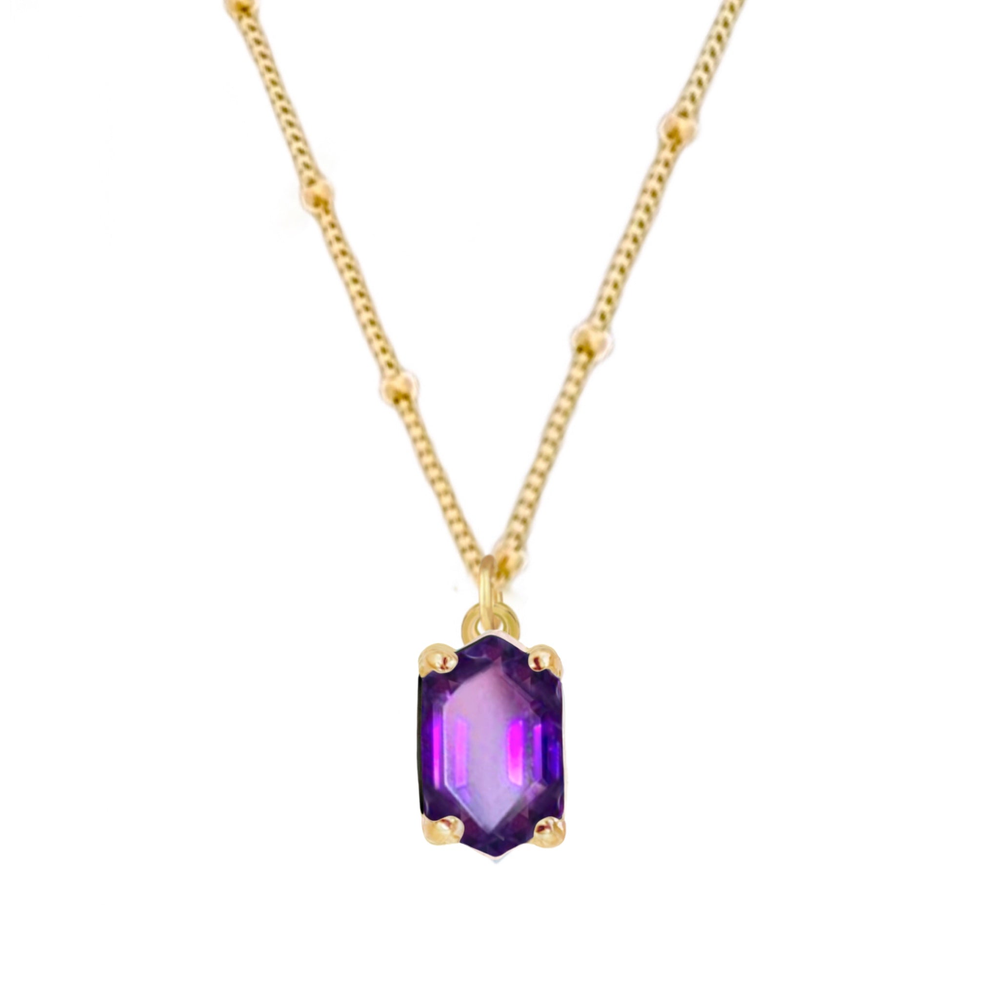 Laihas Mini Hexagon Crystal Gold Amethyst Pendant Necklace for Women - Elegant Healing Jewelry Gift for Birthday, Anniversary & Special Occasions